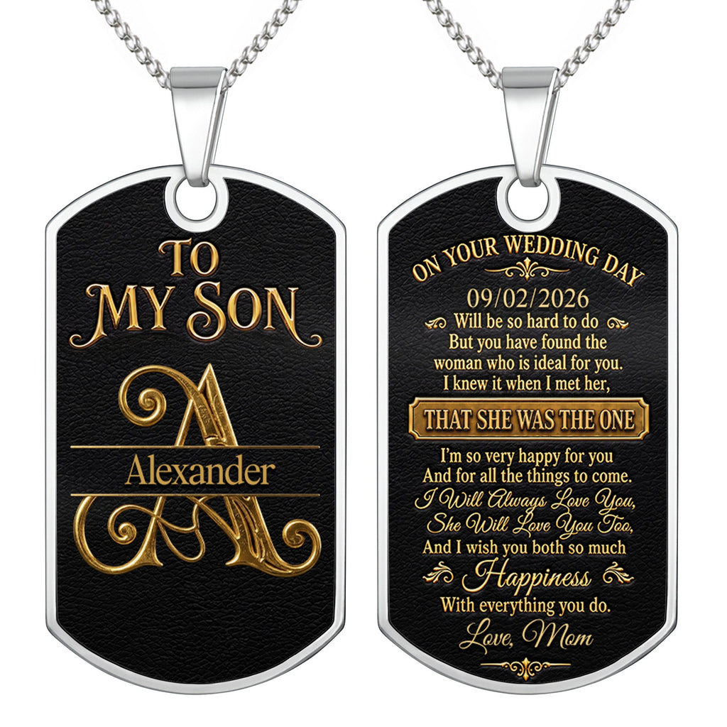 Personalized Dog Tag Necklace Custom Name Gift for Son Wedding Day Dog Tag Necklace GradoCreations