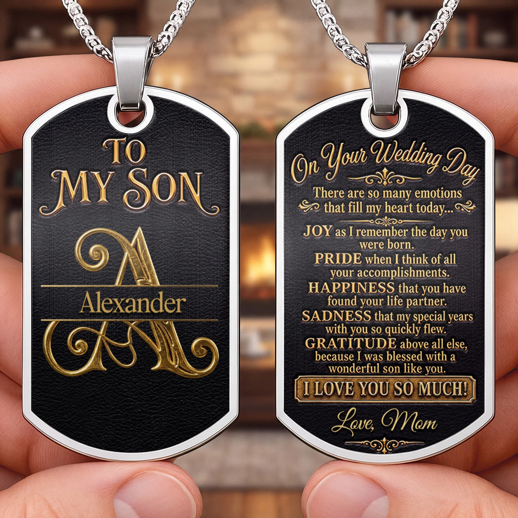 Personalized Stainless Steel Dog Tag Necklace for Son Wedding Day Gift Dog Tag Necklace GradoCreations
