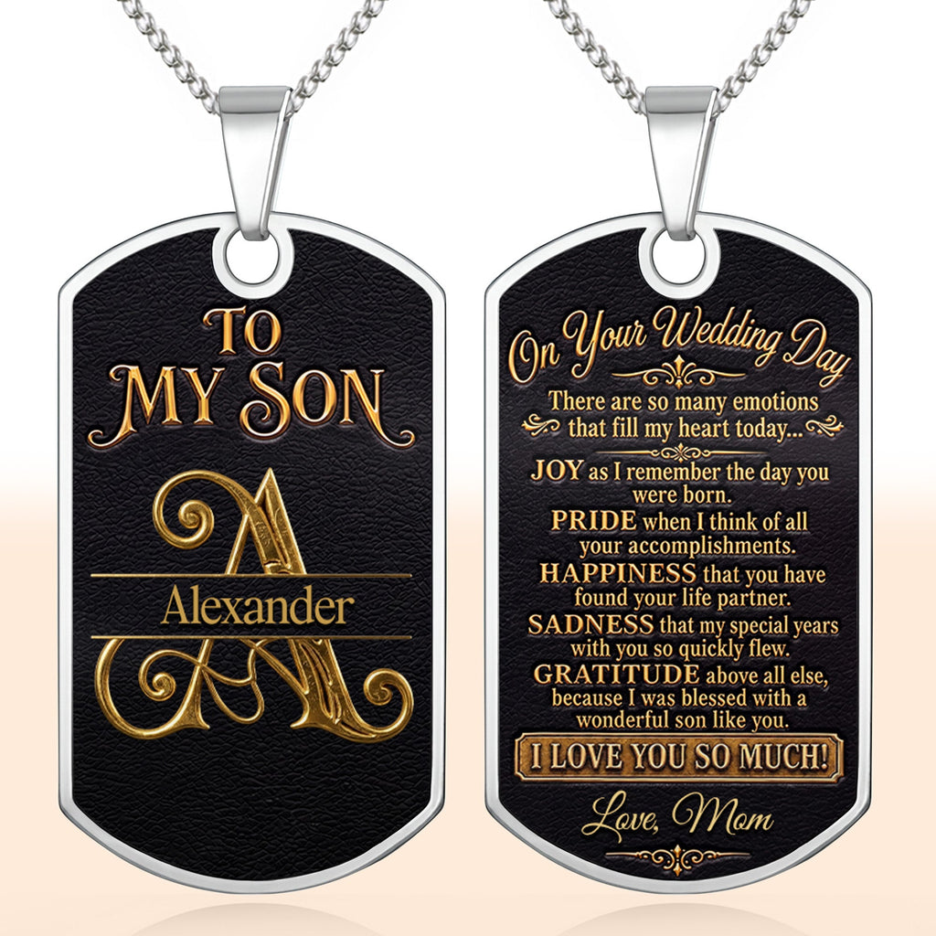 Personalized Stainless Steel Dog Tag Necklace for Son Wedding Day Gift Dog Tag Necklace GradoCreations
