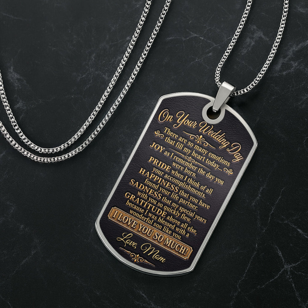 Personalized Stainless Steel Dog Tag Necklace for Son Wedding Day Gift Dog Tag Necklace GradoCreations