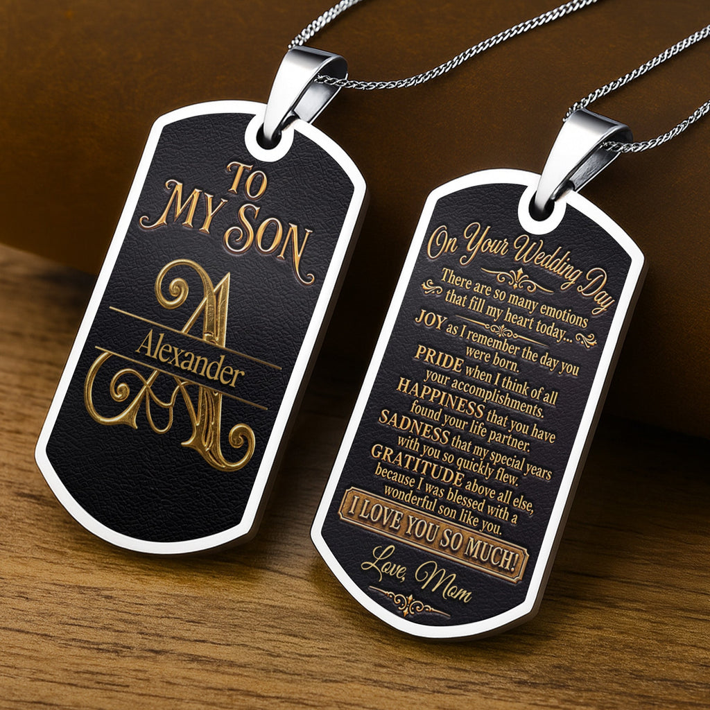 Personalized Stainless Steel Dog Tag Necklace for Son Wedding Day Gift Dog Tag Necklace GradoCreations