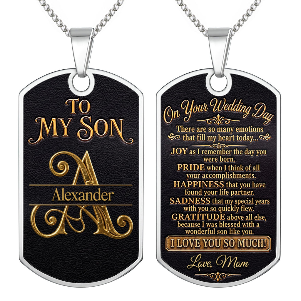 Personalized Stainless Steel Dog Tag Necklace for Son Wedding Day Gift Dog Tag Necklace GradoCreations