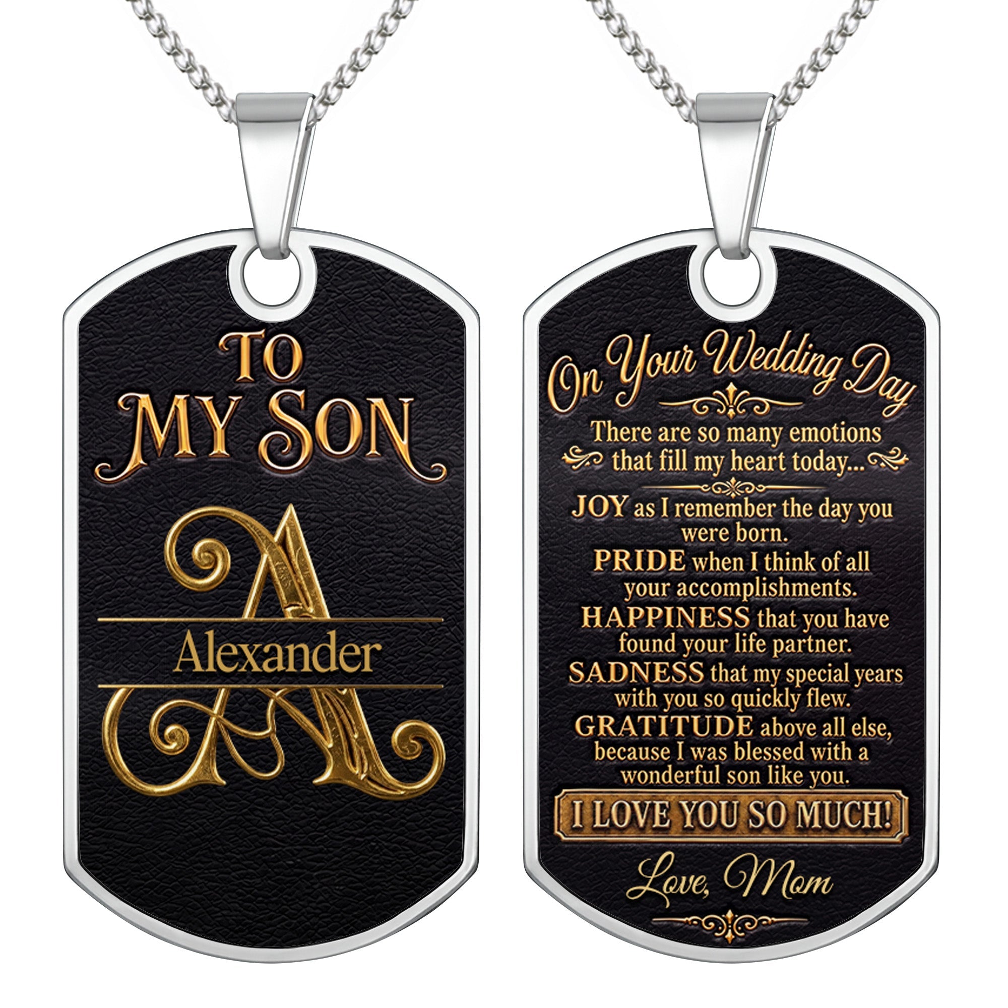 Personalized Stainless Steel Dog Tag Necklace for Son Wedding Day Gift Dog Tag Necklace GradoCreations