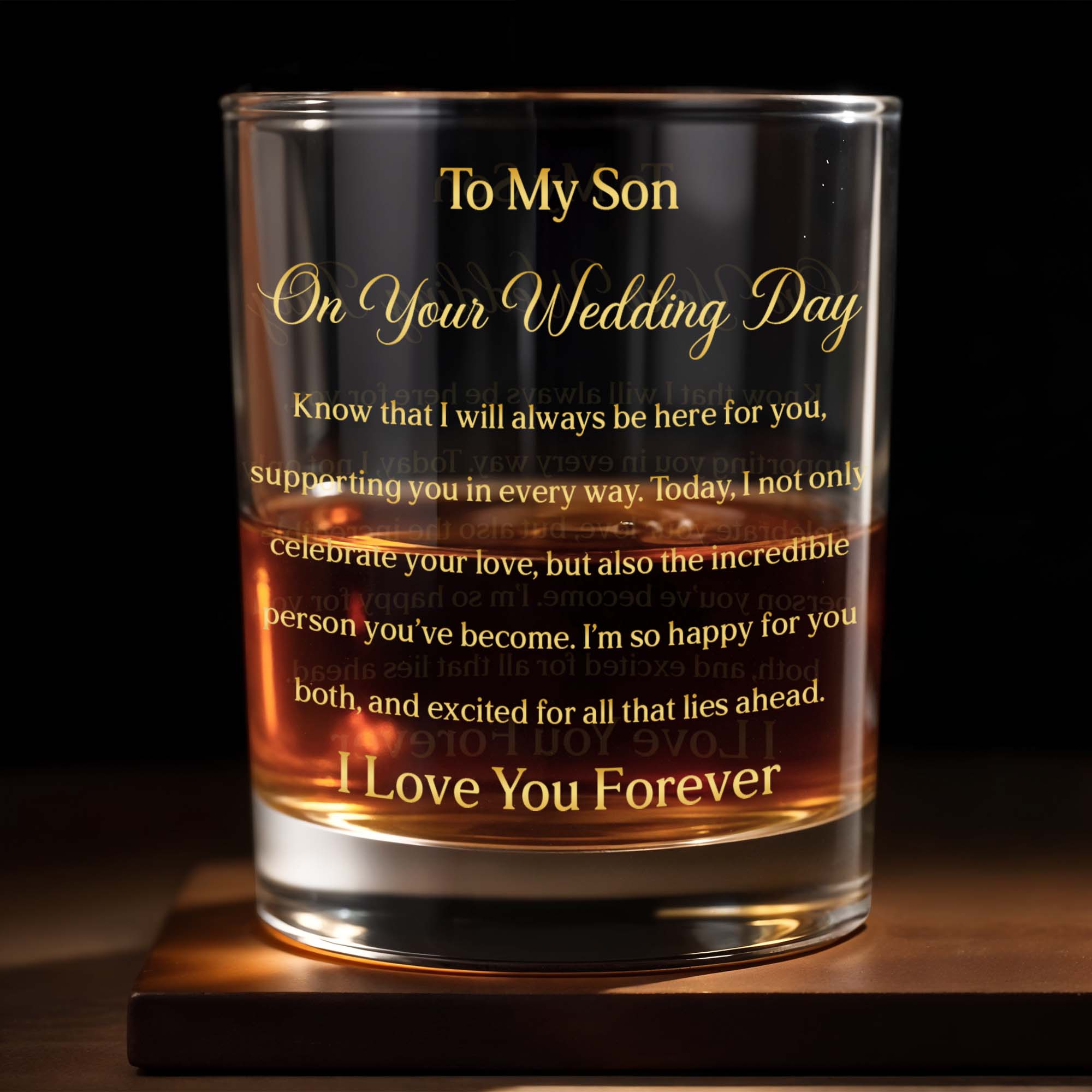 Personalized Custom Whiskey Glass Gift for Son Wedding Day Gold Text Whiskey Glass GradoCreations