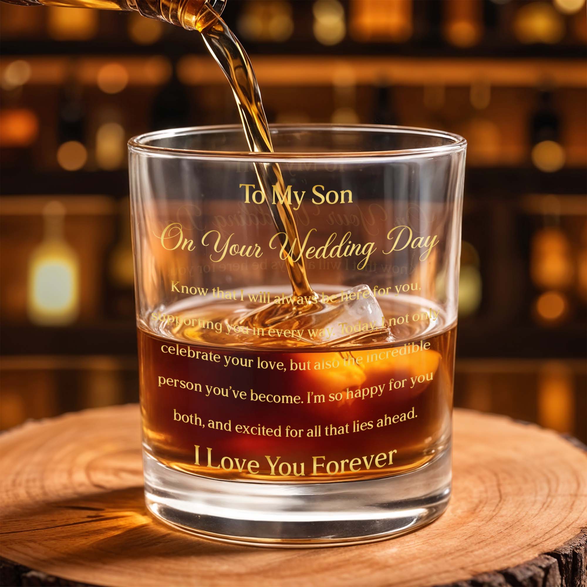 Personalized Custom Whiskey Glass Gift for Son Wedding Day Gold Text Whiskey Glass GradoCreations