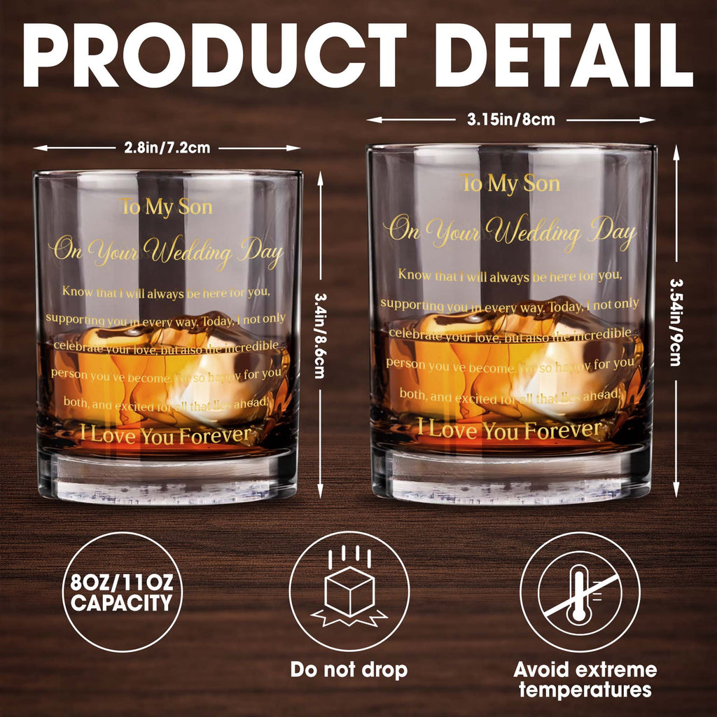 Personalized Custom Whiskey Glass Gift for Son Wedding Day Gold Text Whiskey Glass GradoCreations