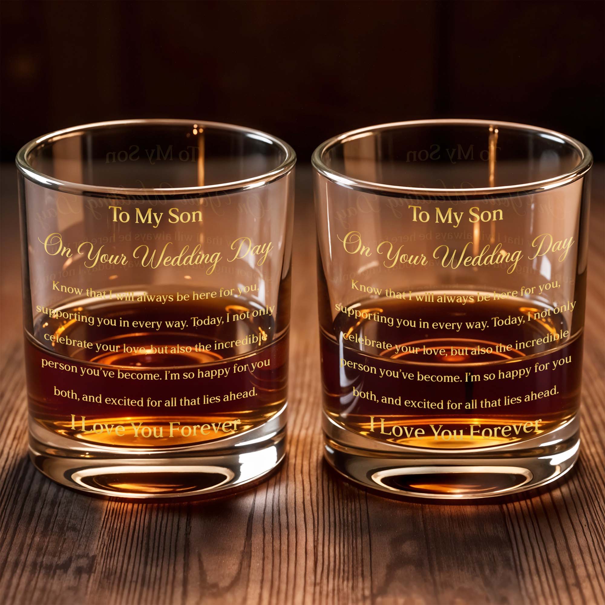 Personalized Custom Whiskey Glass Gift for Son Wedding Day Gold Text Whiskey Glass GradoCreations