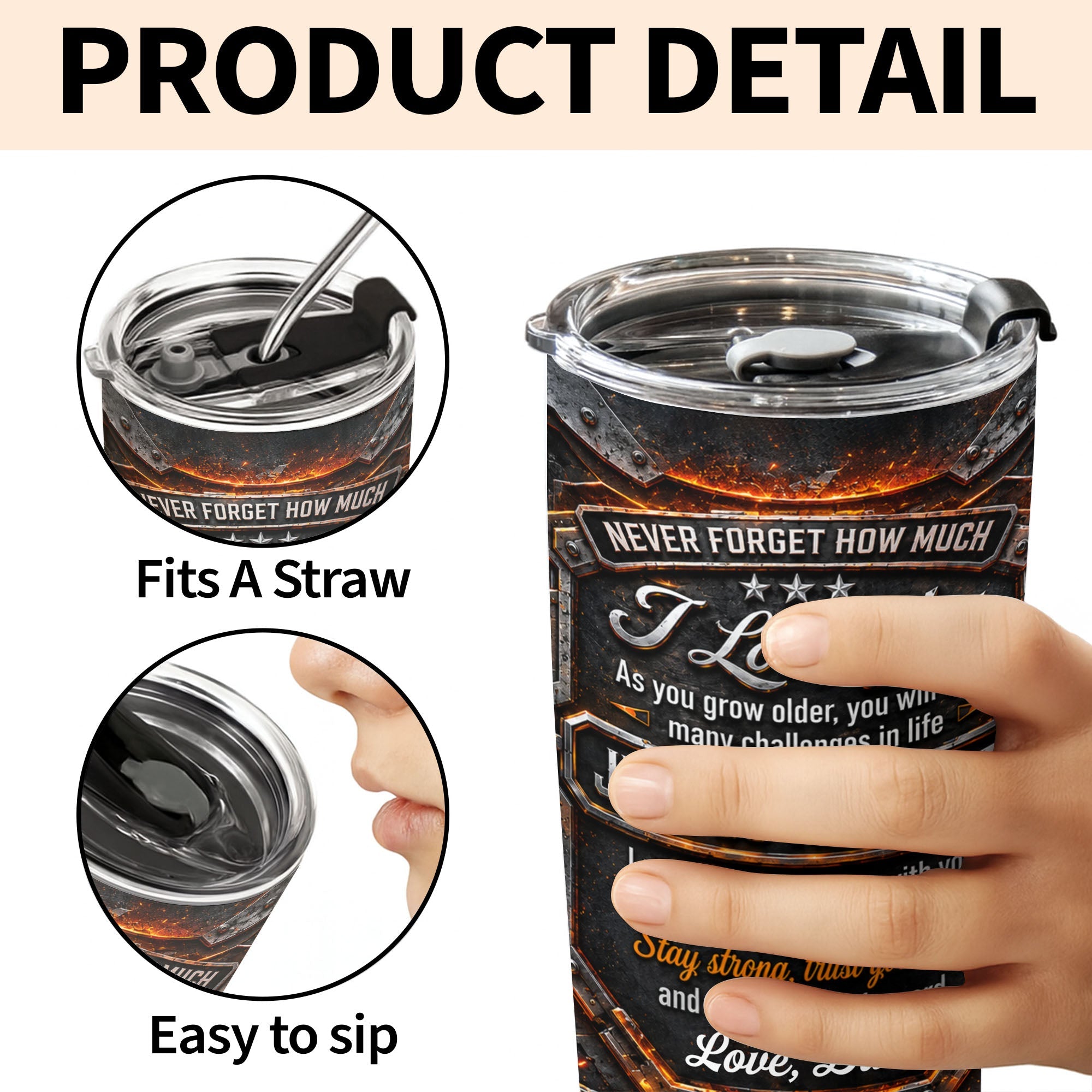 Personalized 20oz Stainless Steel Tumbler for Son Love Note Gift 20oz Tumbler GradoCreations