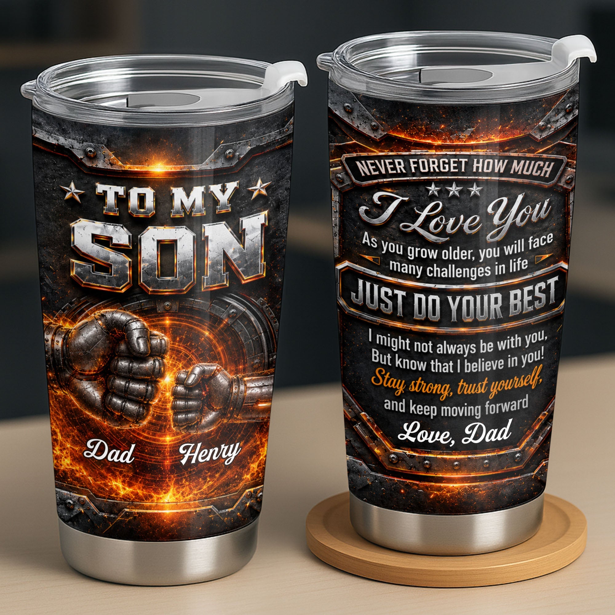Personalized 20oz Stainless Steel Tumbler for Son Love Note Gift 20oz Tumbler GradoCreations