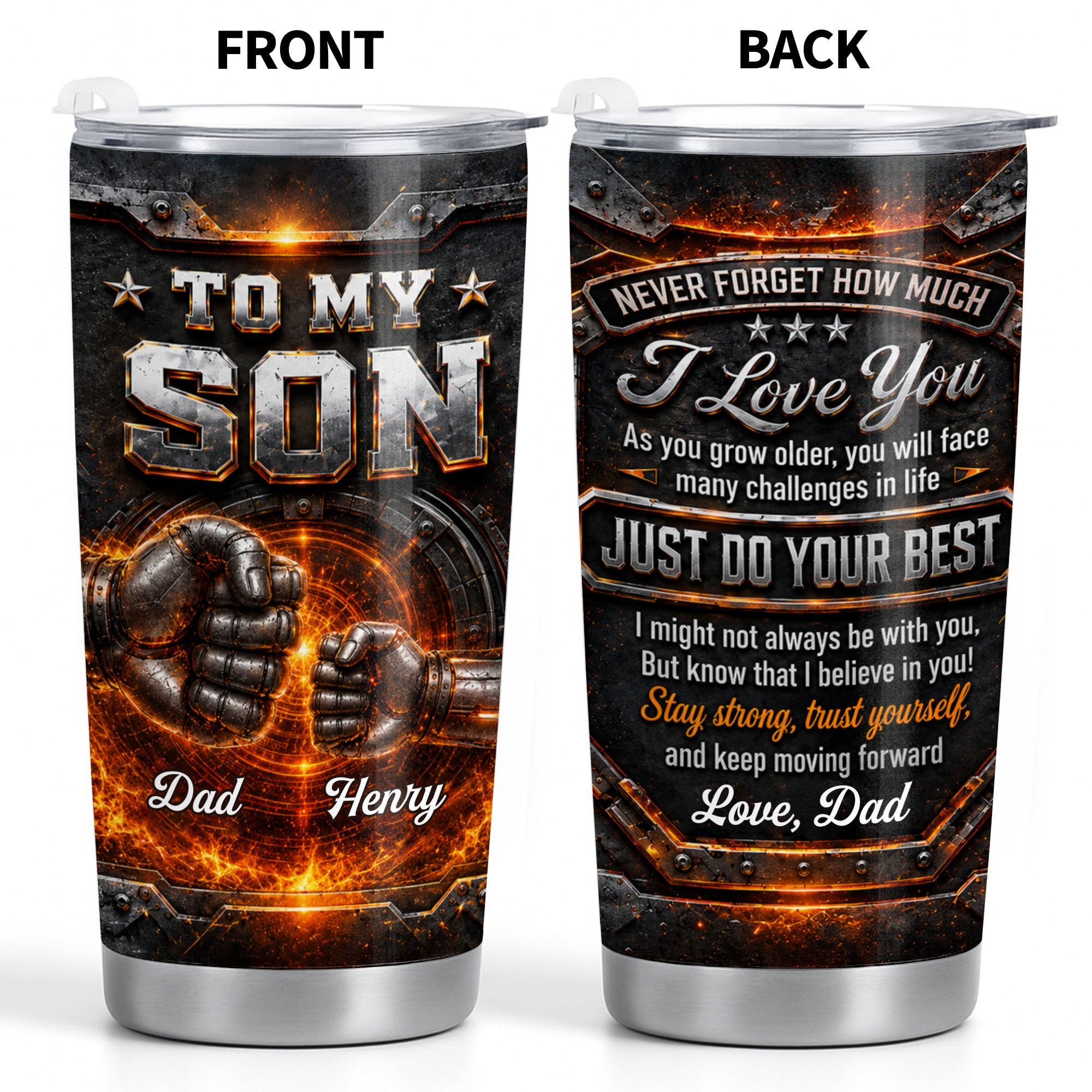 Personalized 20oz Stainless Steel Tumbler for Son Love Note Gift 20oz Tumbler GradoCreations