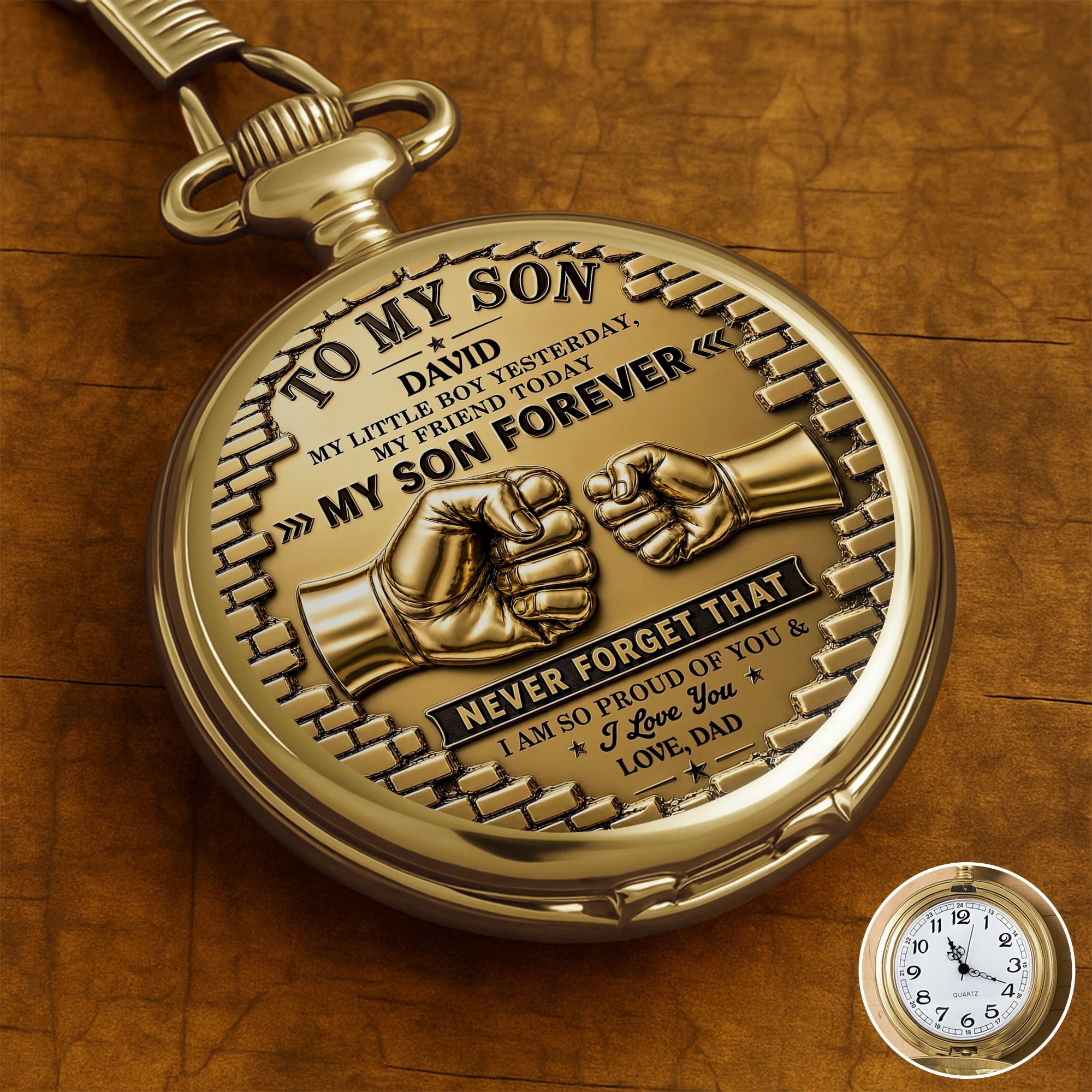 Personalized Gold Pocket Watch Custom Name Gift for Son Pocket Watch GradoCreations