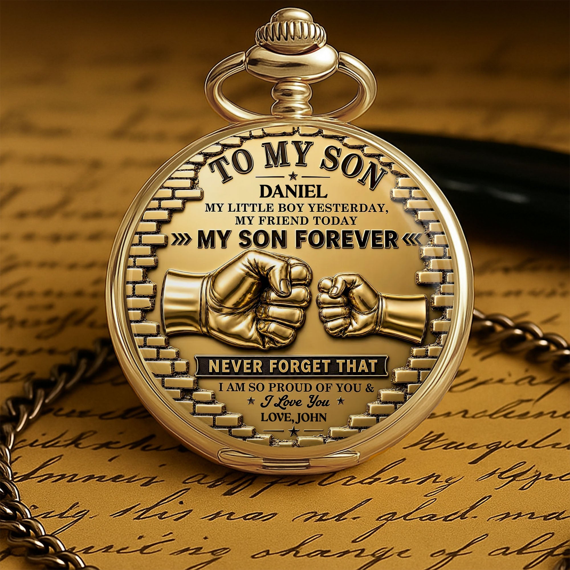 Personalized Gold Pocket Watch Custom Name Gift for Son Pocket Watch GradoCreations
