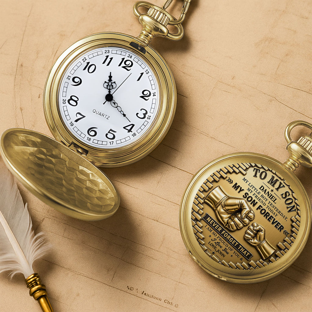 Personalized Gold Pocket Watch Custom Name Gift for Son Pocket Watch GradoCreations
