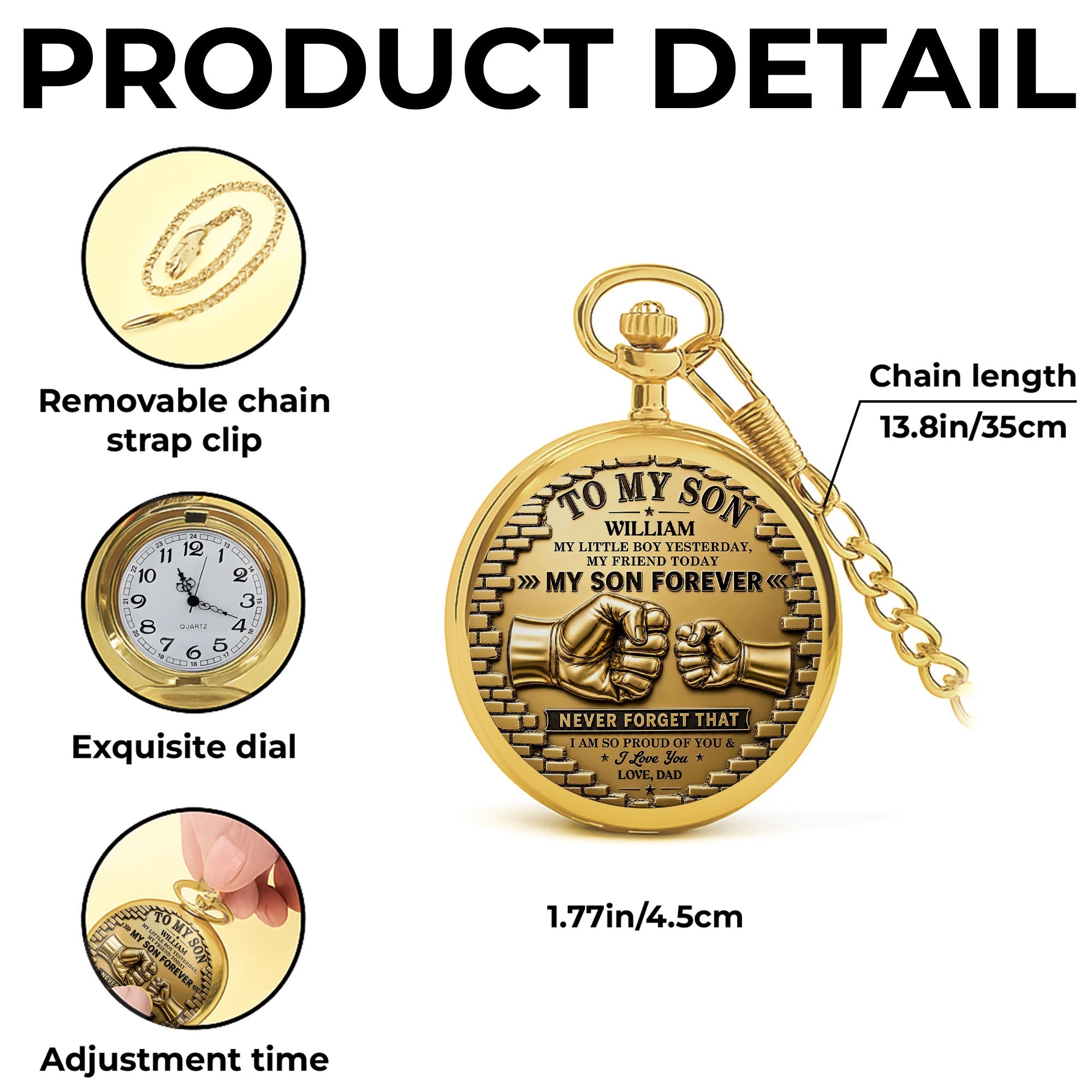Personalized Gold Pocket Watch Custom Name Gift for Son Pocket Watch GradoCreations