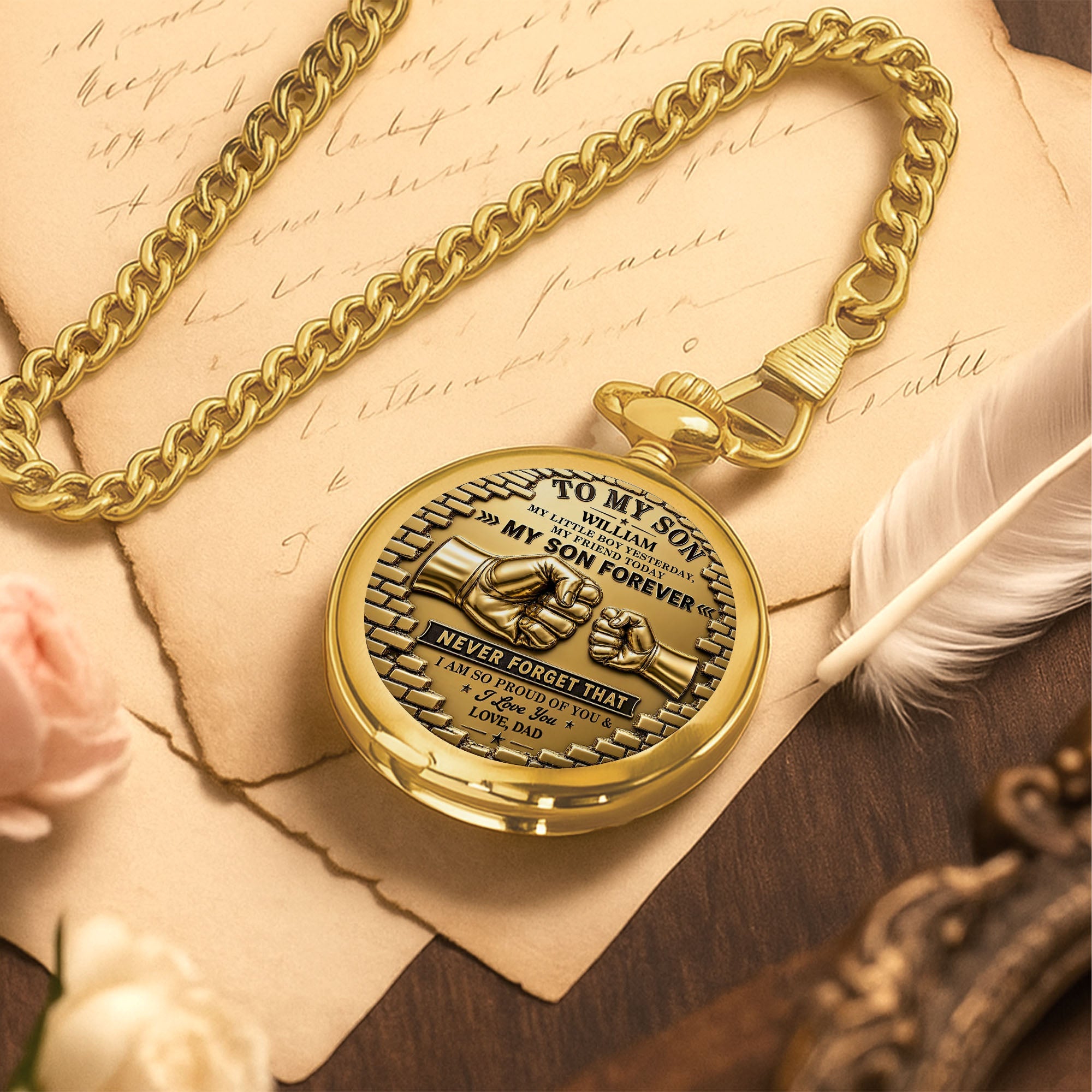 Personalized Gold Pocket Watch Custom Name Gift for Son Pocket Watch GradoCreations