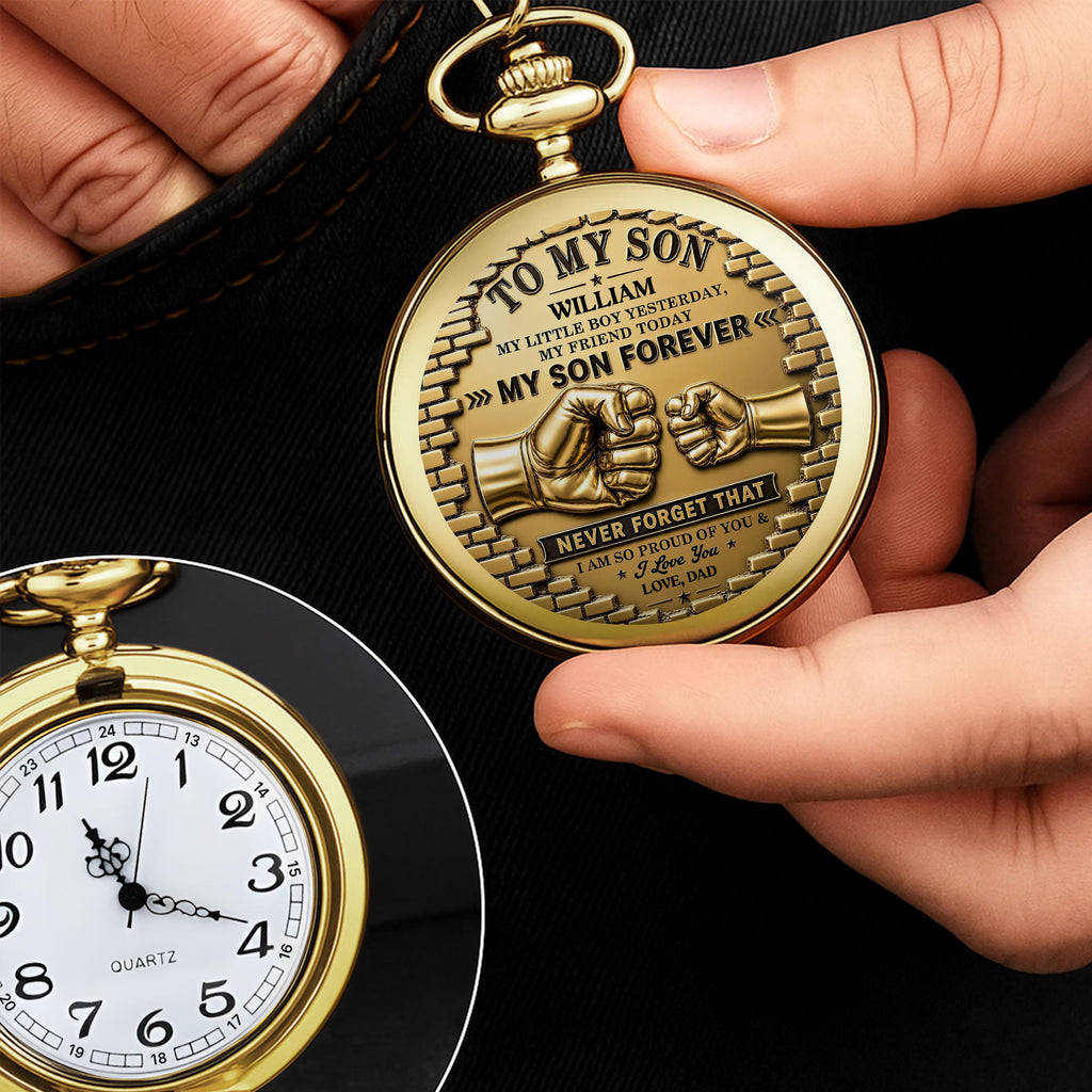 Personalized Gold Pocket Watch Custom Name Gift for Son Pocket Watch GradoCreations