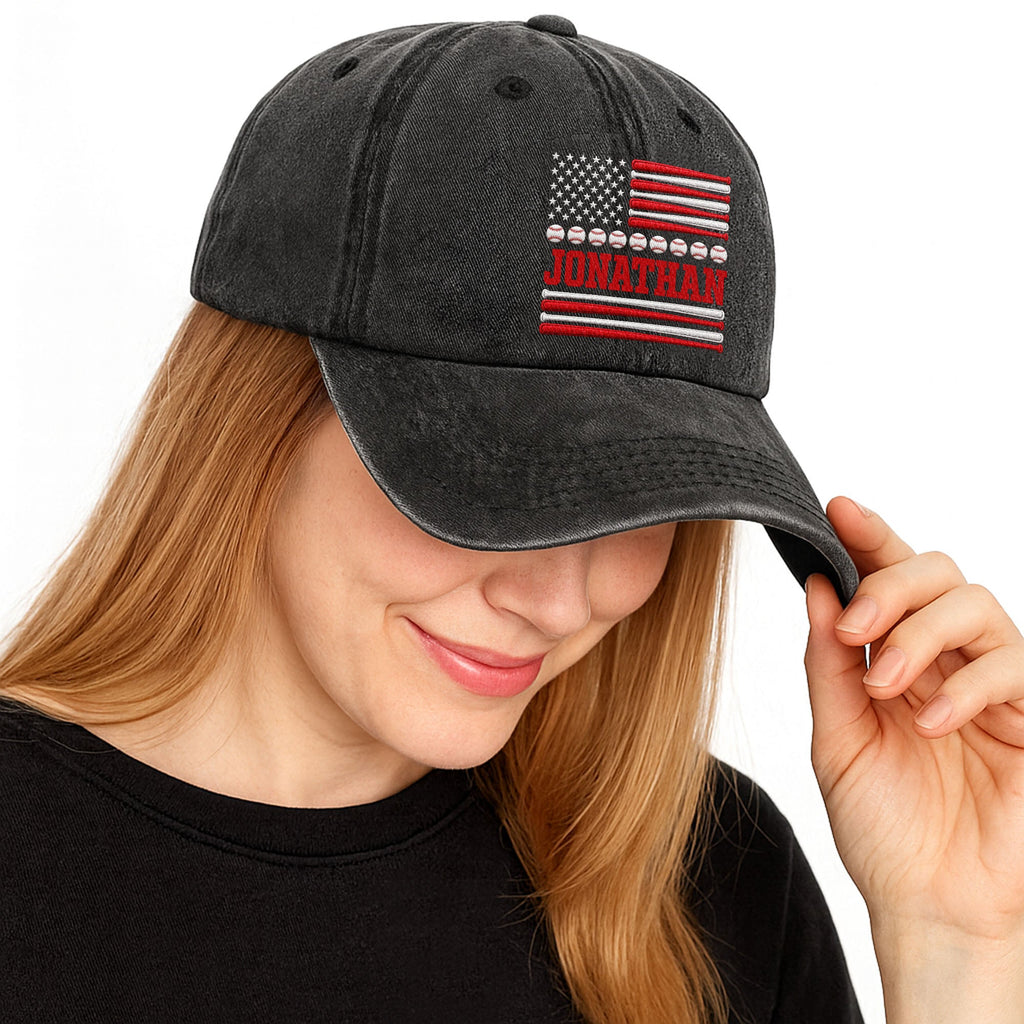 Personalized Washed Denim Cap Custom Name USA Flag Gift for Dad Washed Denim Cap GradoCreations