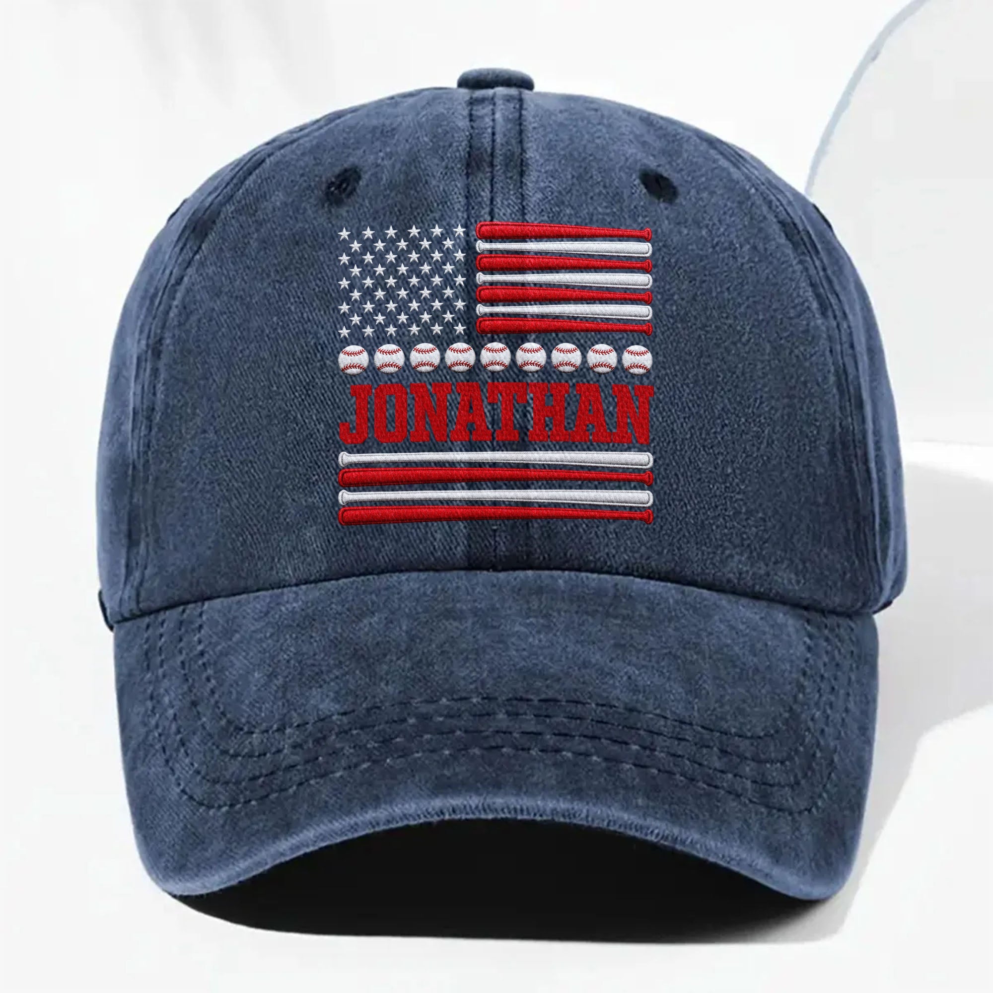Personalized Washed Denim Cap Custom Name USA Flag Gift for Dad