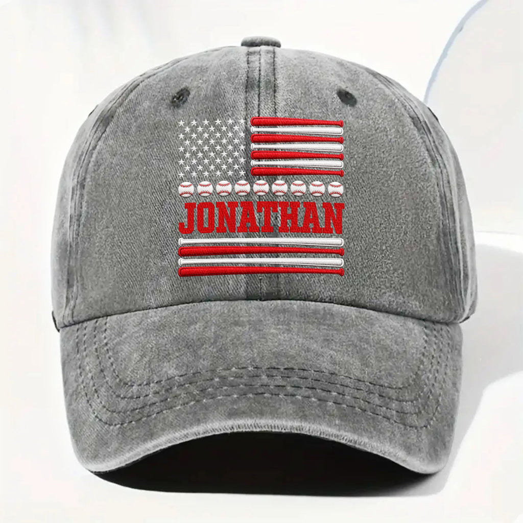 Personalized Washed Denim Cap Custom Name USA Flag Gift for Dad Washed Denim Cap GradoCreations
