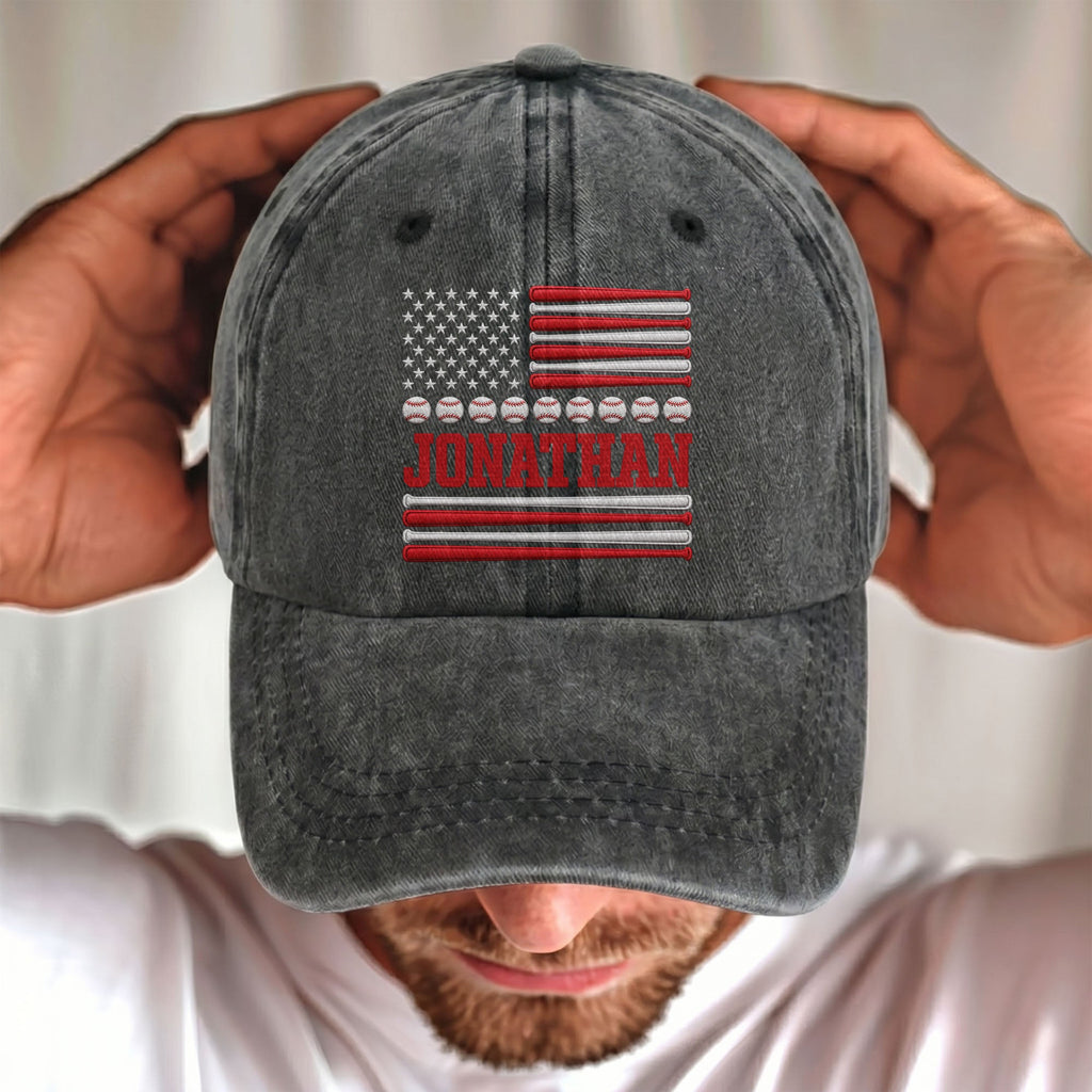 Personalized Washed Denim Cap Custom Name USA Flag Gift for Dad Washed Denim Cap GradoCreations