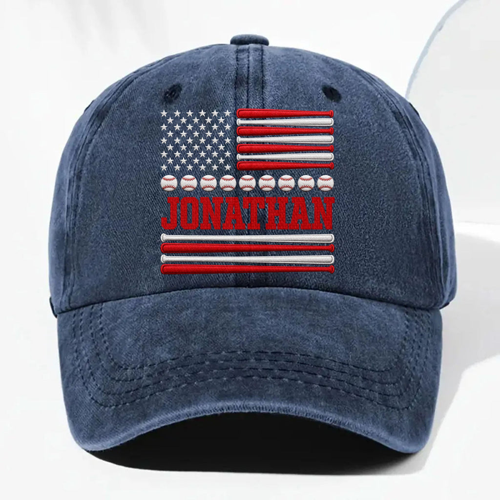 Personalized Washed Denim Cap Custom Name USA Flag Gift for Dad Washed Denim Cap GradoCreations