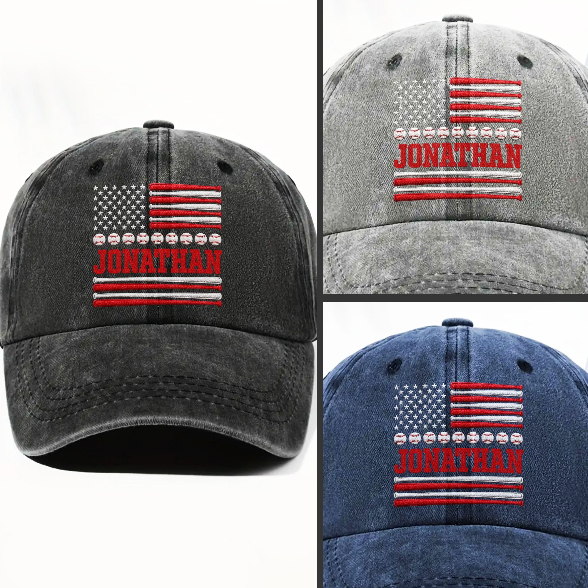Personalized Washed Denim Cap Custom Name USA Flag Gift for Dad Washed Denim Cap GradoCreations