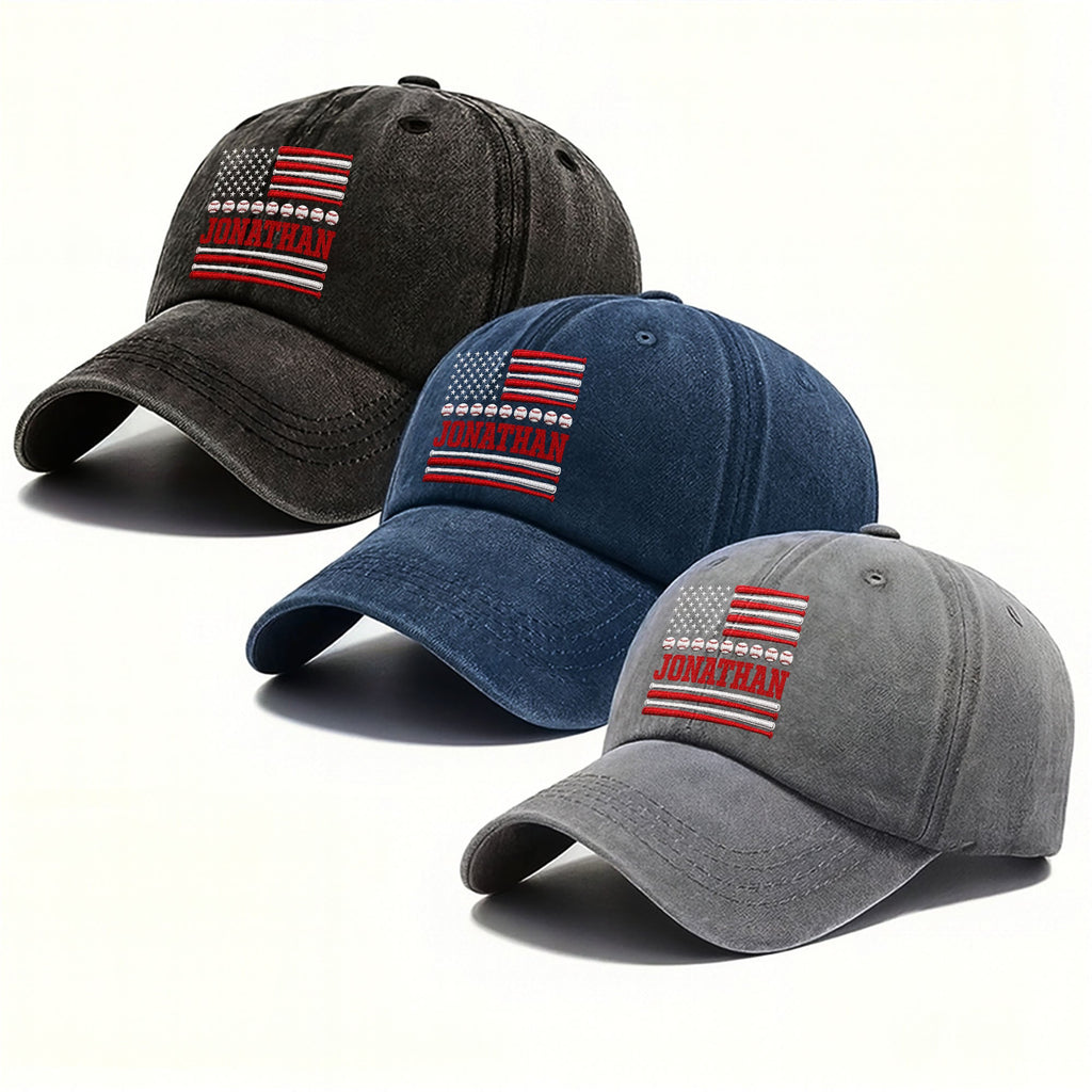 Personalized Washed Denim Cap Custom Name USA Flag Gift for Dad Washed Denim Cap GradoCreations