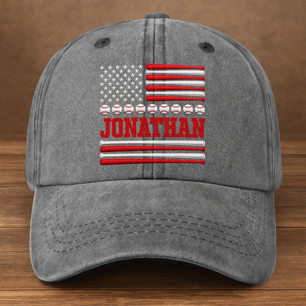 Personalized Washed Denim Cap Custom Name USA Flag Gift for Dad Washed Denim Cap GradoCreations