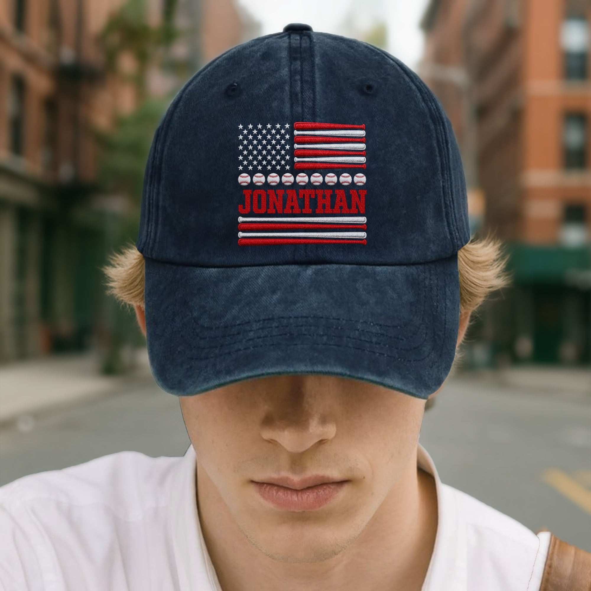 Personalized Washed Denim Cap Custom Name USA Flag Gift for Dad Washed Denim Cap GradoCreations