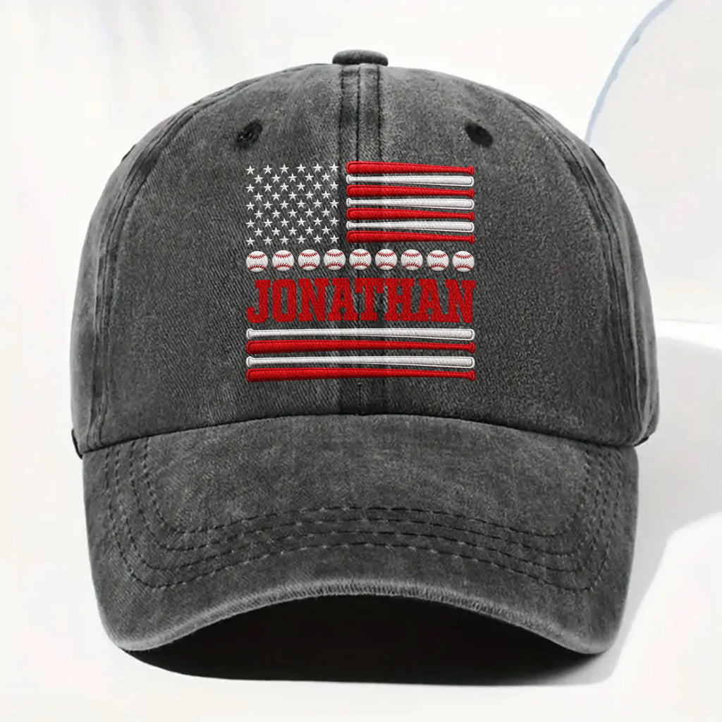 Personalized Washed Denim Cap Custom Name USA Flag Gift for Dad Washed Denim Cap GradoCreations