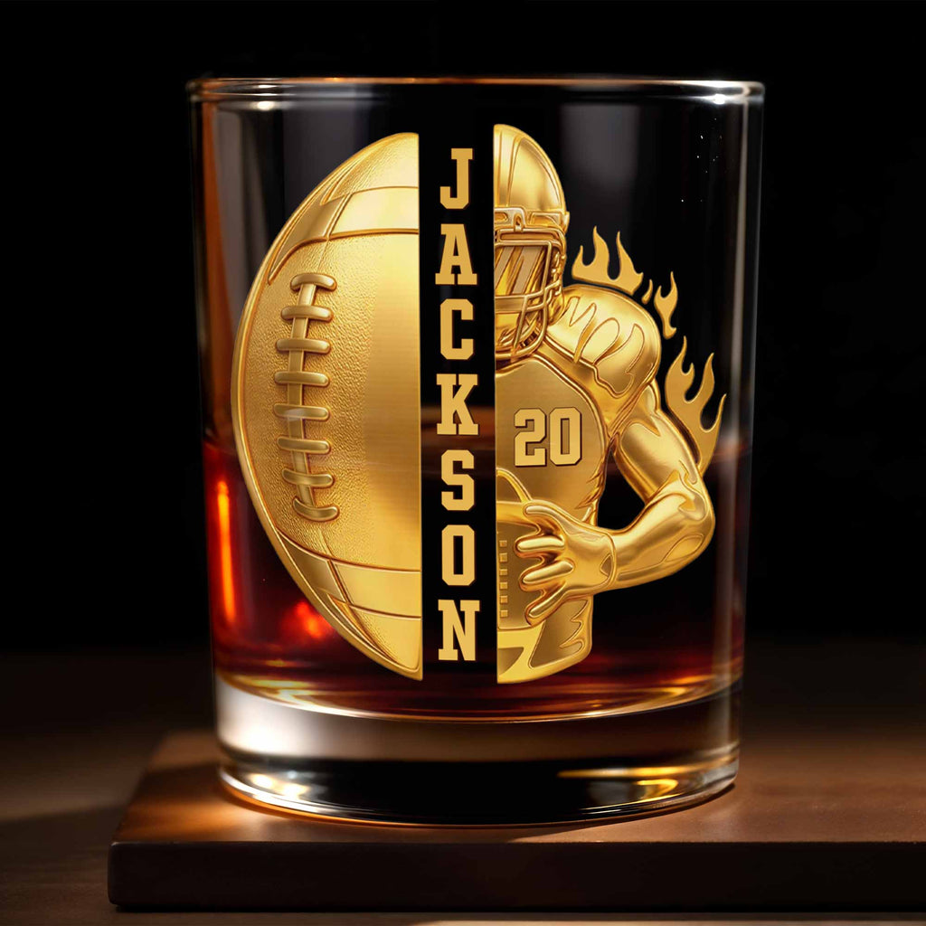Personalized Custom Whiskey Glass 3D Football Player Gift for Dad Whiskey Glass GradoCreations