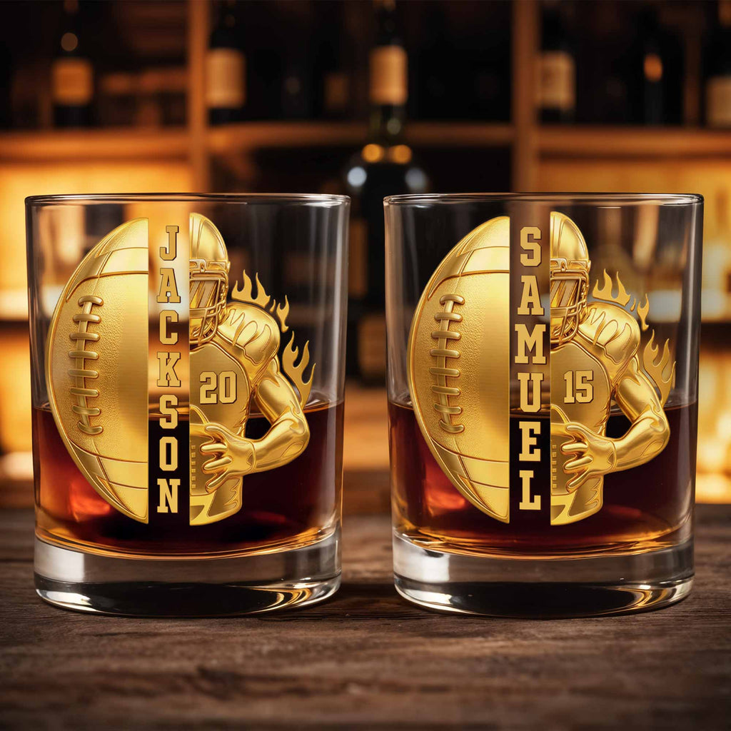 Personalized Custom Whiskey Glass 3D Football Player Gift for Dad Whiskey Glass GradoCreations