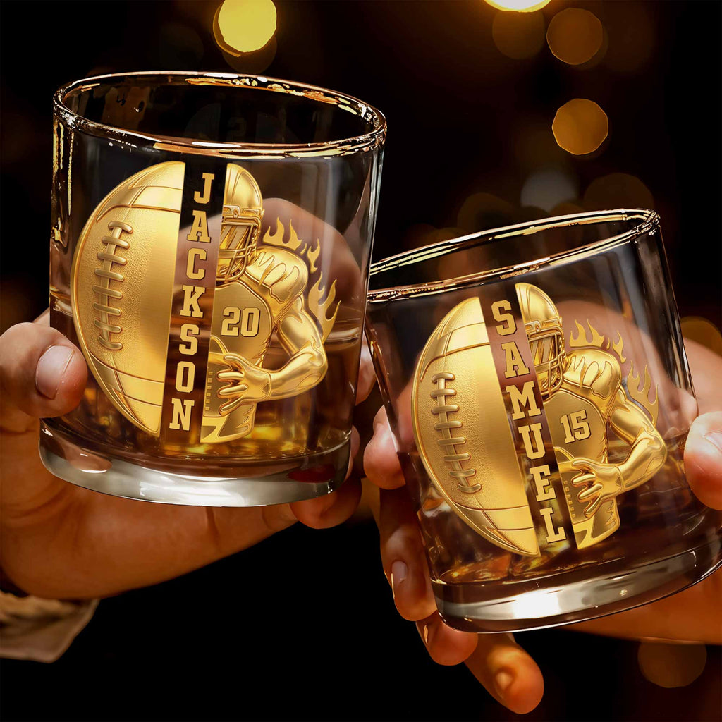 Personalized Custom Whiskey Glass 3D Football Player Gift for Dad Whiskey Glass GradoCreations
