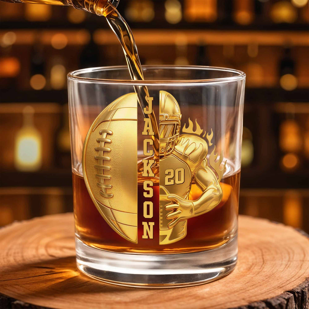 Personalized Custom Whiskey Glass 3D Football Player Gift for Dad Whiskey Glass GradoCreations