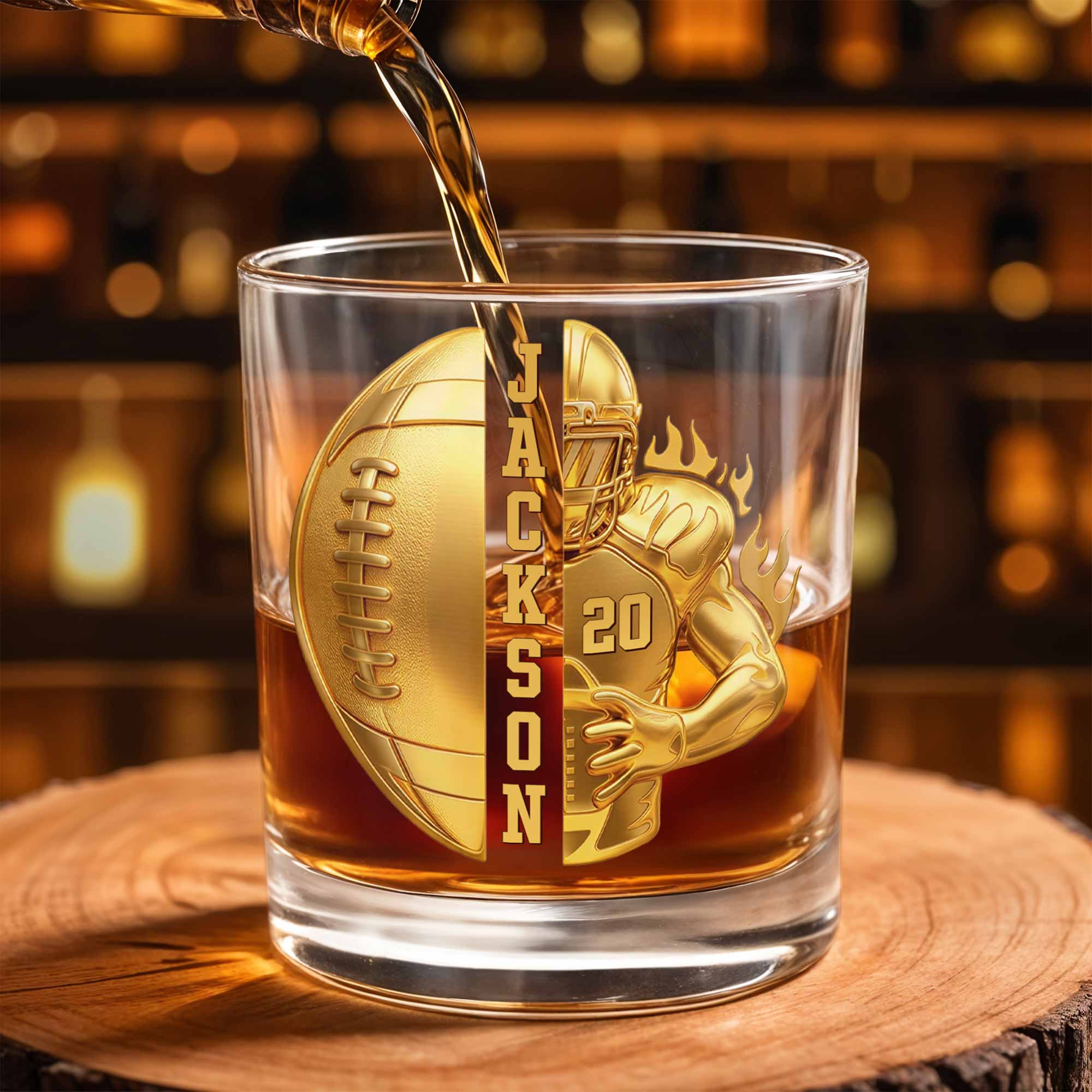 Personalized Custom Whiskey Glass 3D Football Player Gift for Dad Whiskey Glass GradoCreations