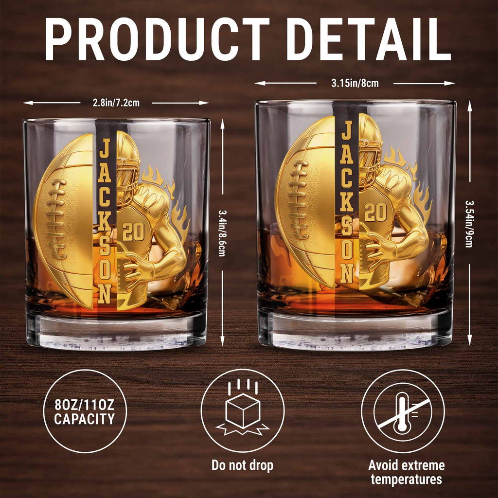 Personalized Custom Whiskey Glass 3D Football Player Gift for Dad Whiskey Glass GradoCreations