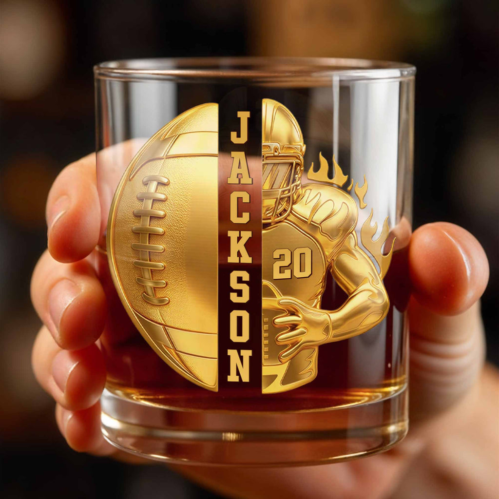 Personalized Custom Whiskey Glass 3D Football Player Gift for Dad Whiskey Glass GradoCreations