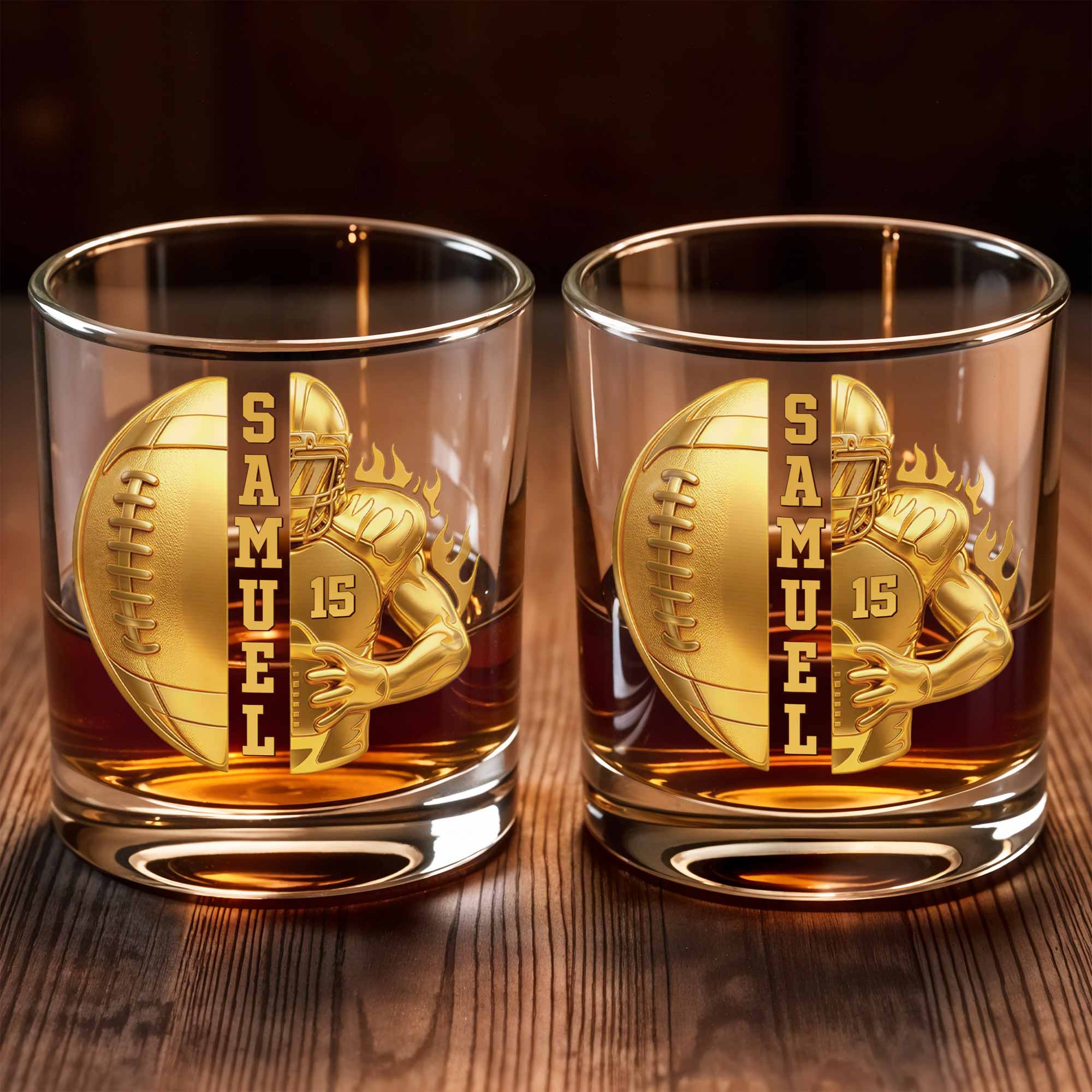 Personalized Custom Whiskey Glass 3D Football Player Gift for Dad Whiskey Glass GradoCreations