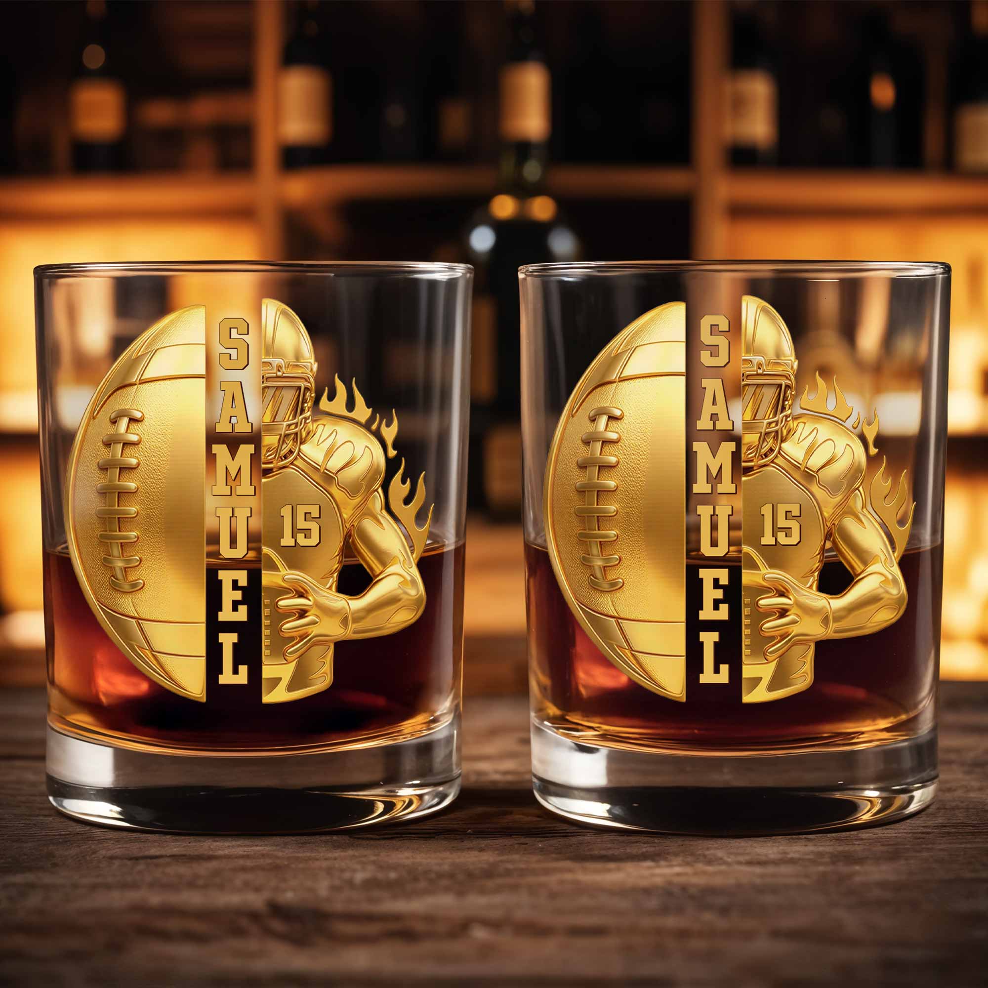 Personalized Custom Whiskey Glass 3D Football Player Gift for Dad Whiskey Glass GradoCreations