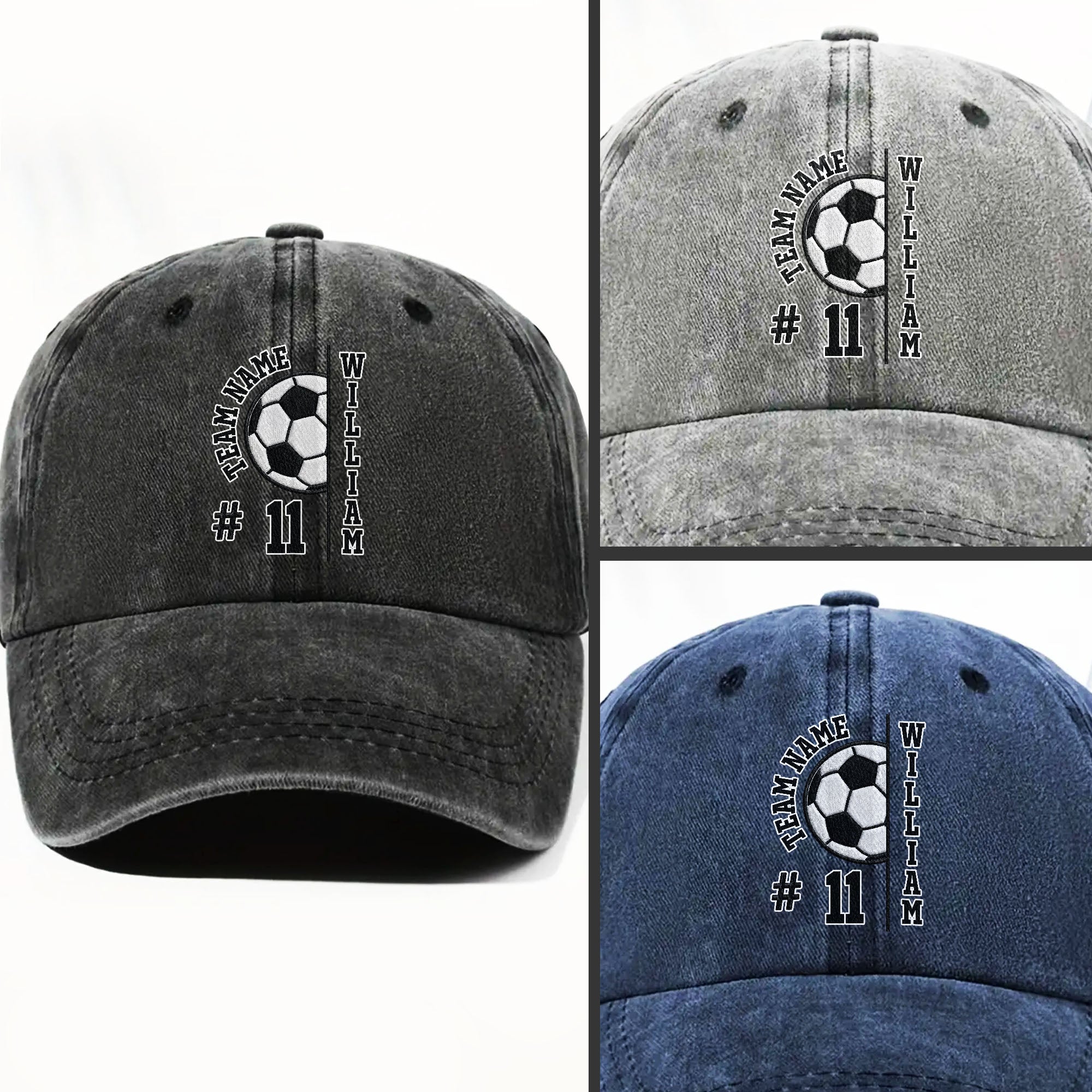 Personalized Washed Denim Cap Custom Name Soccer Gift Washed Denim Cap GradoCreations