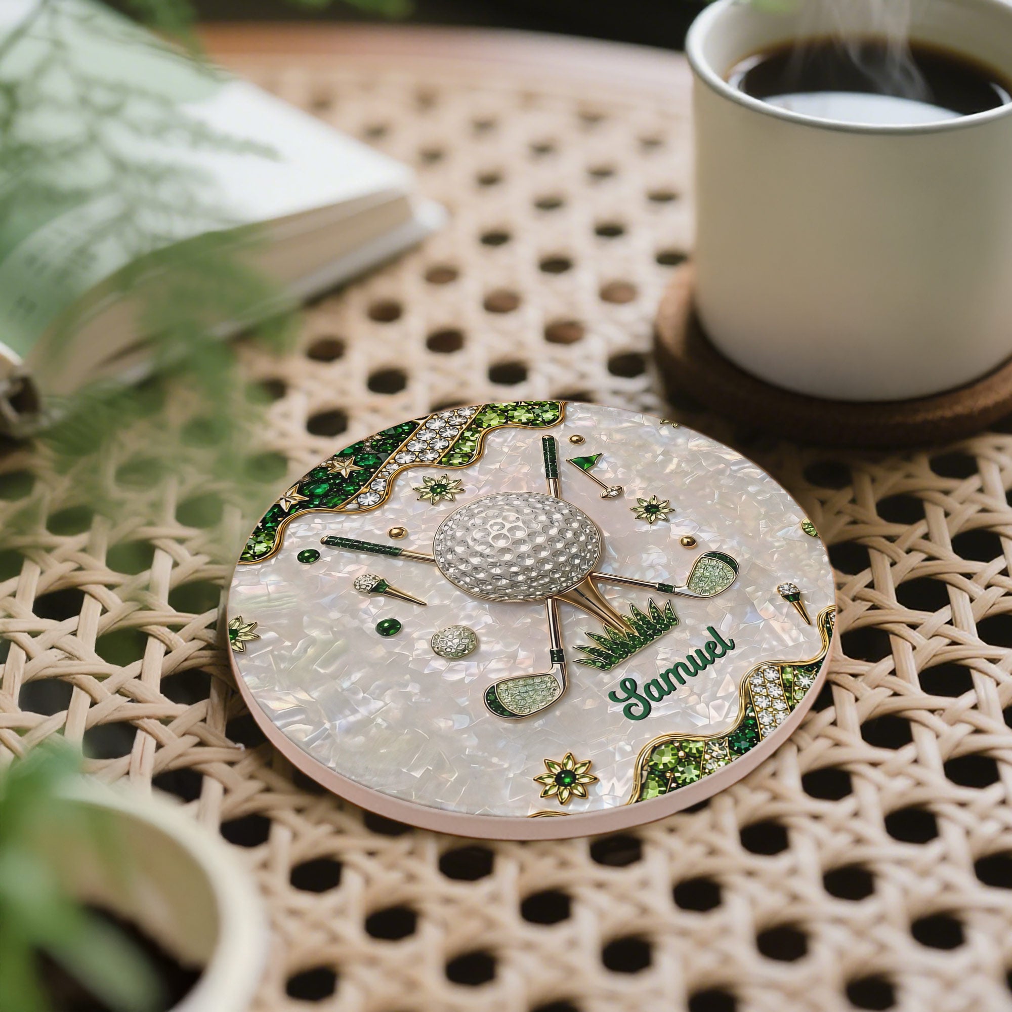 Personalized Golf Coaster Custom Name Ceramic Gift for Dad Ceramic Coaster GradoCreations