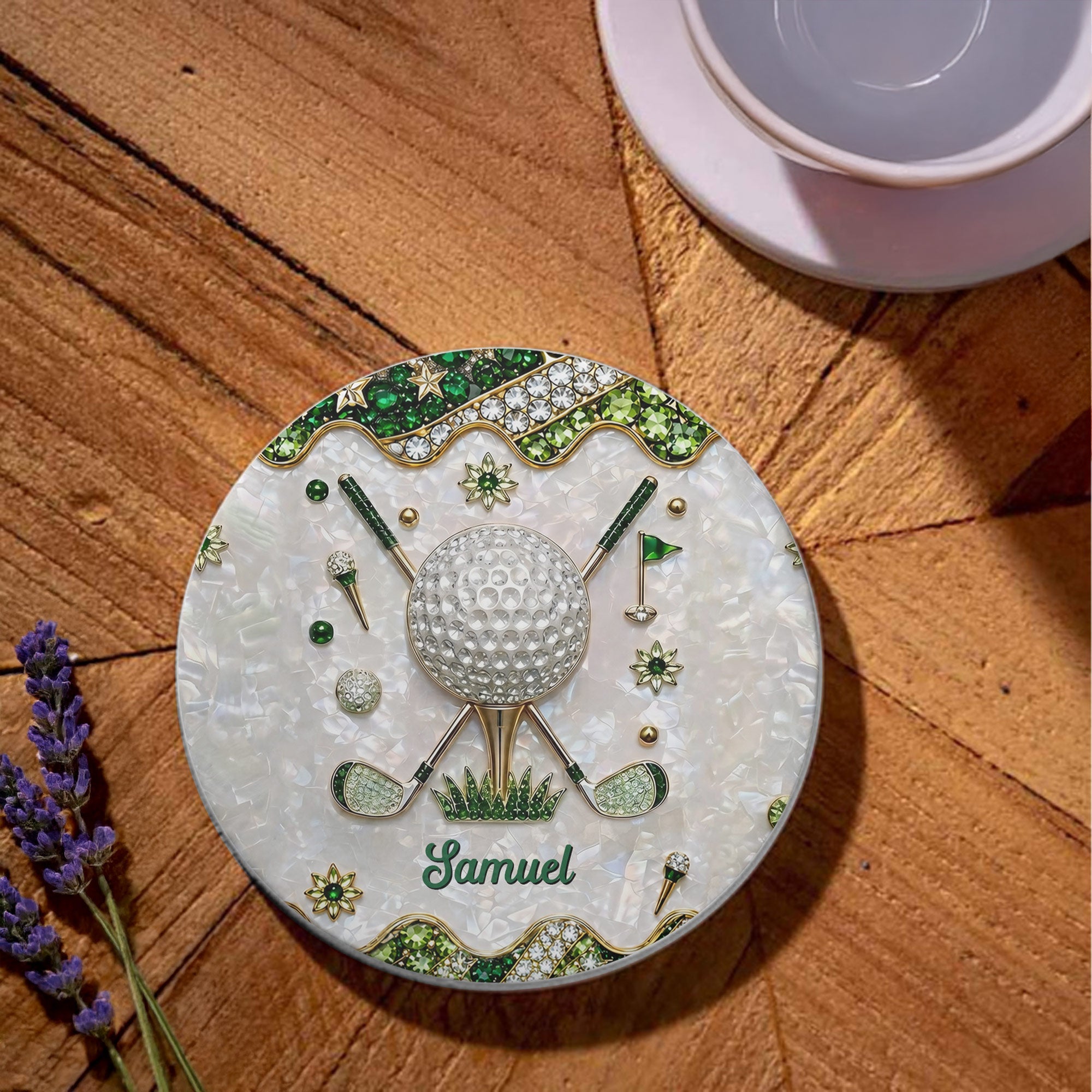 Personalized Golf Coaster Custom Name Ceramic Gift for Dad Ceramic Coaster GradoCreations