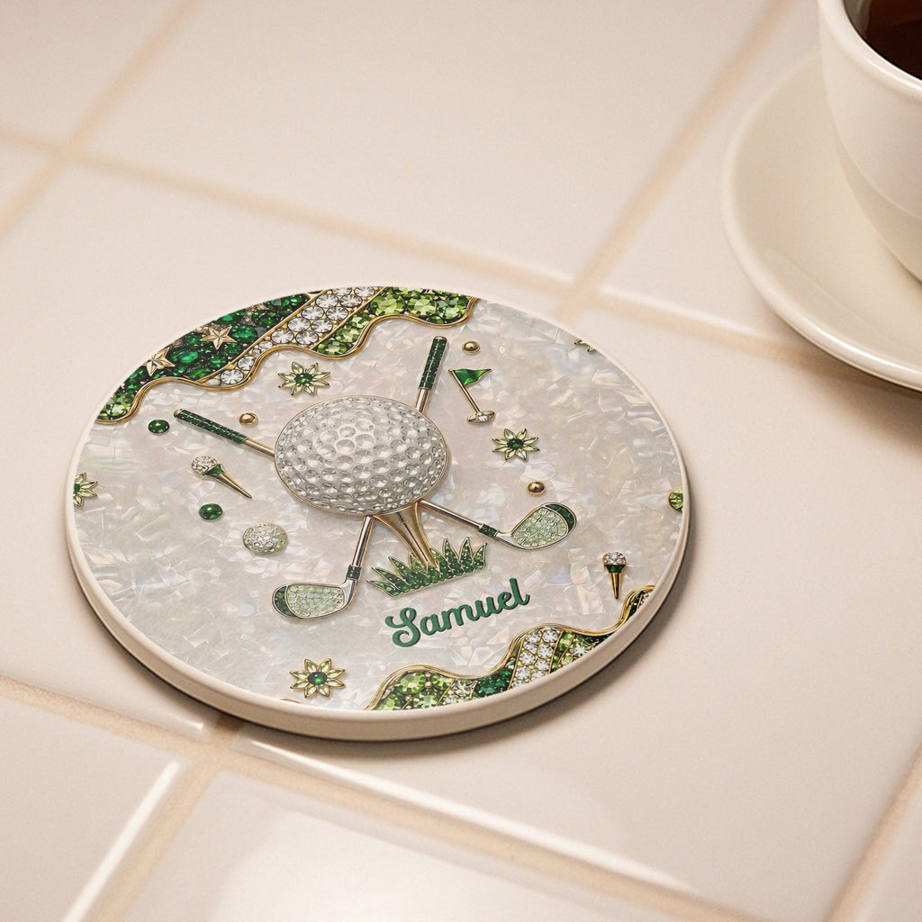 Personalized Golf Coaster Custom Name Ceramic Gift for Dad Ceramic Coaster GradoCreations