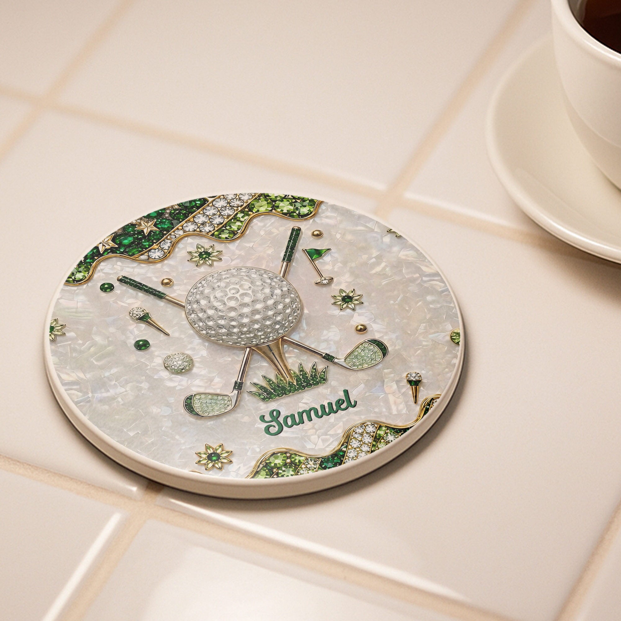 Personalized Golf Coaster Custom Name Ceramic Gift for Dad Ceramic Coaster GradoCreations