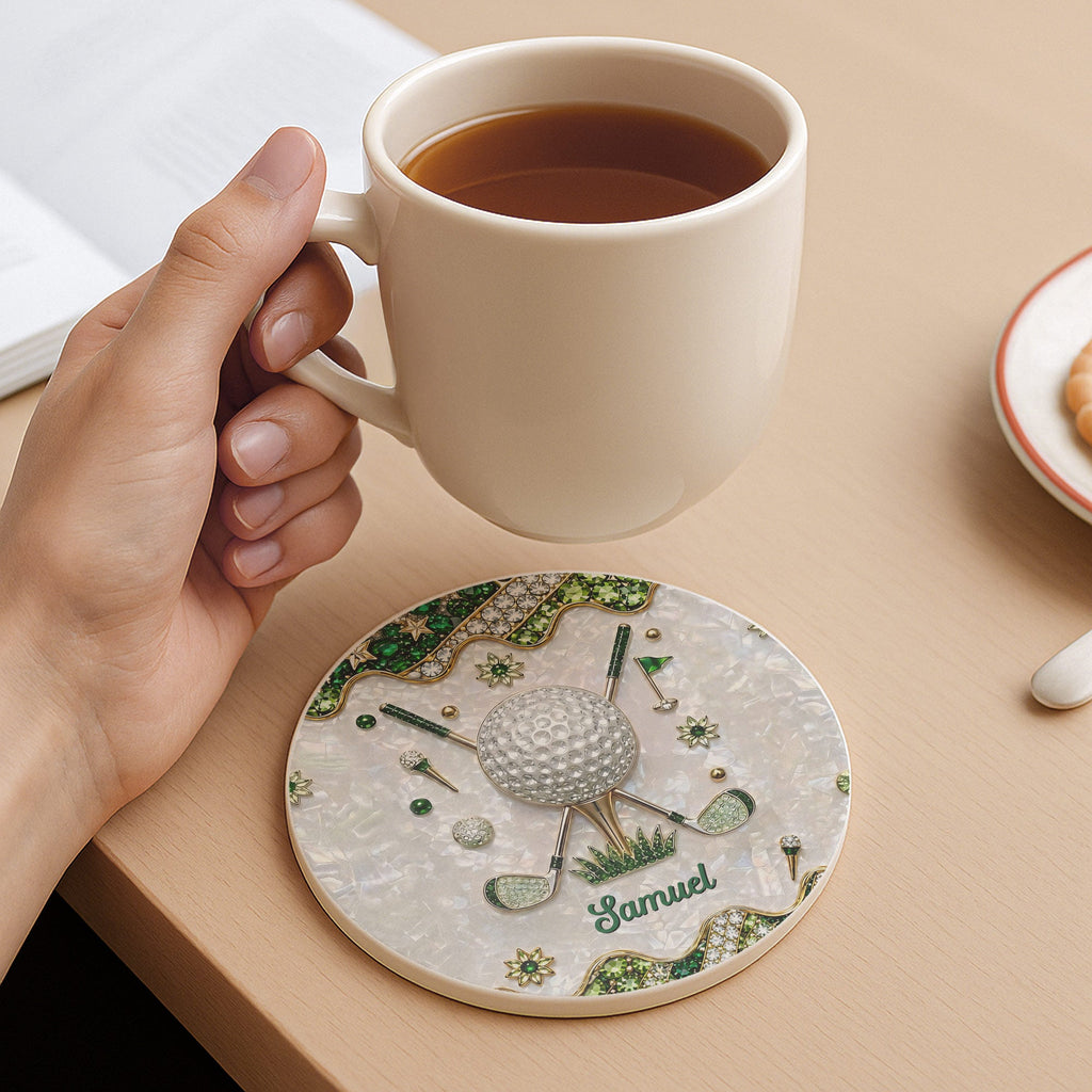 Personalized Golf Coaster Custom Name Ceramic Gift for Dad Ceramic Coaster GradoCreations