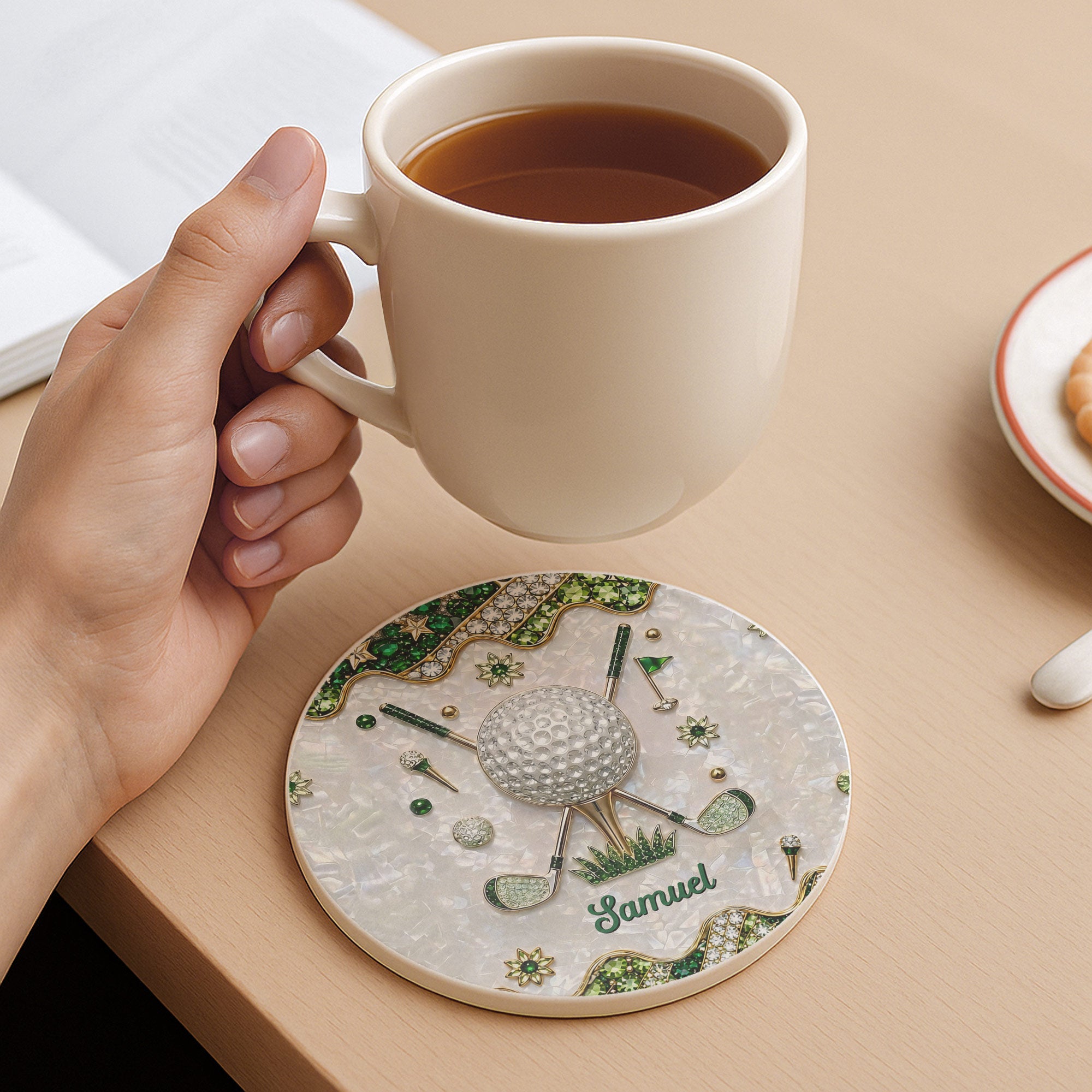 Personalized Golf Coaster Custom Name Ceramic Gift for Dad Ceramic Coaster GradoCreations