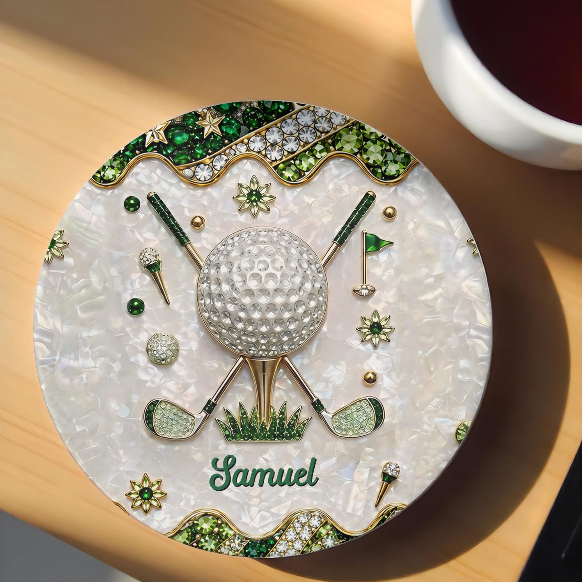 Personalized Golf Coaster Custom Name Ceramic Gift for Dad Ceramic Coaster GradoCreations