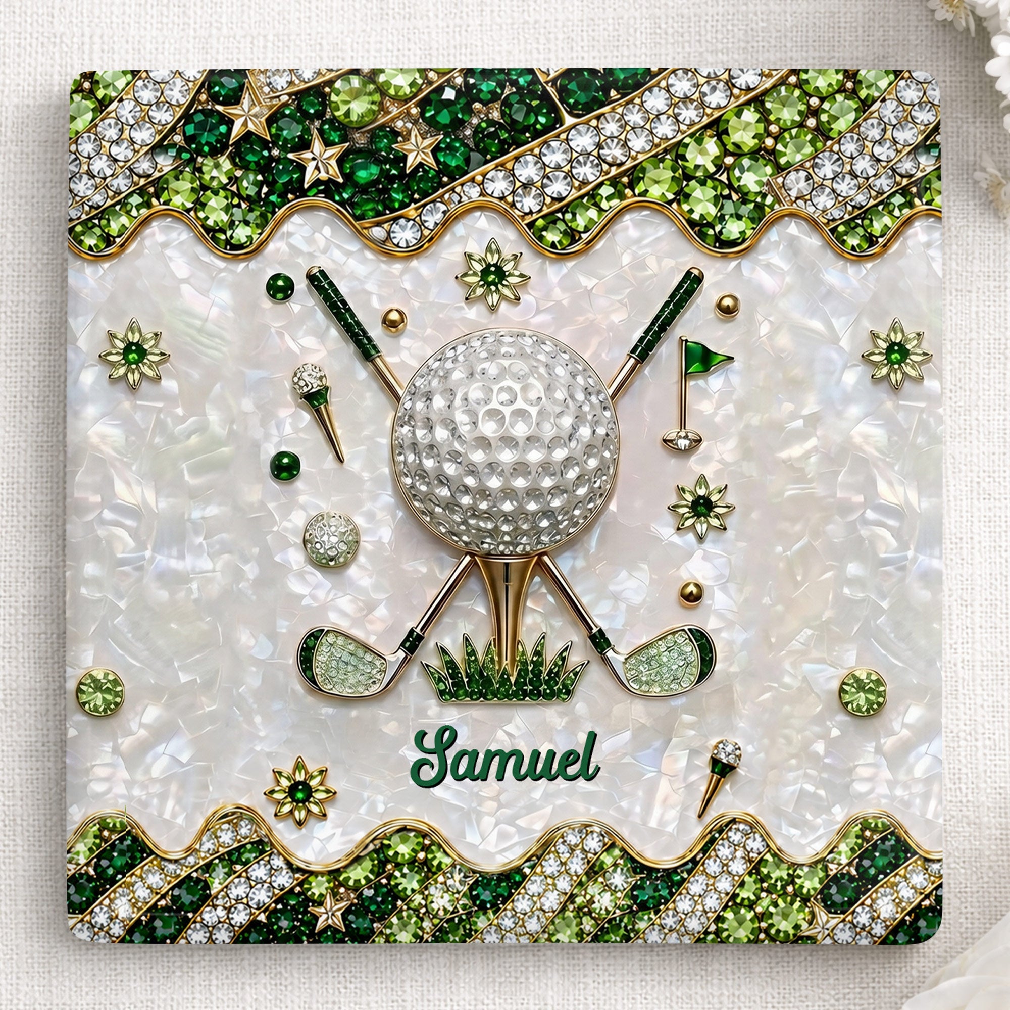 Personalized Golf Ball Coaster Custom Name Gift for Dad Square Ceramic Coaster GradoCreations