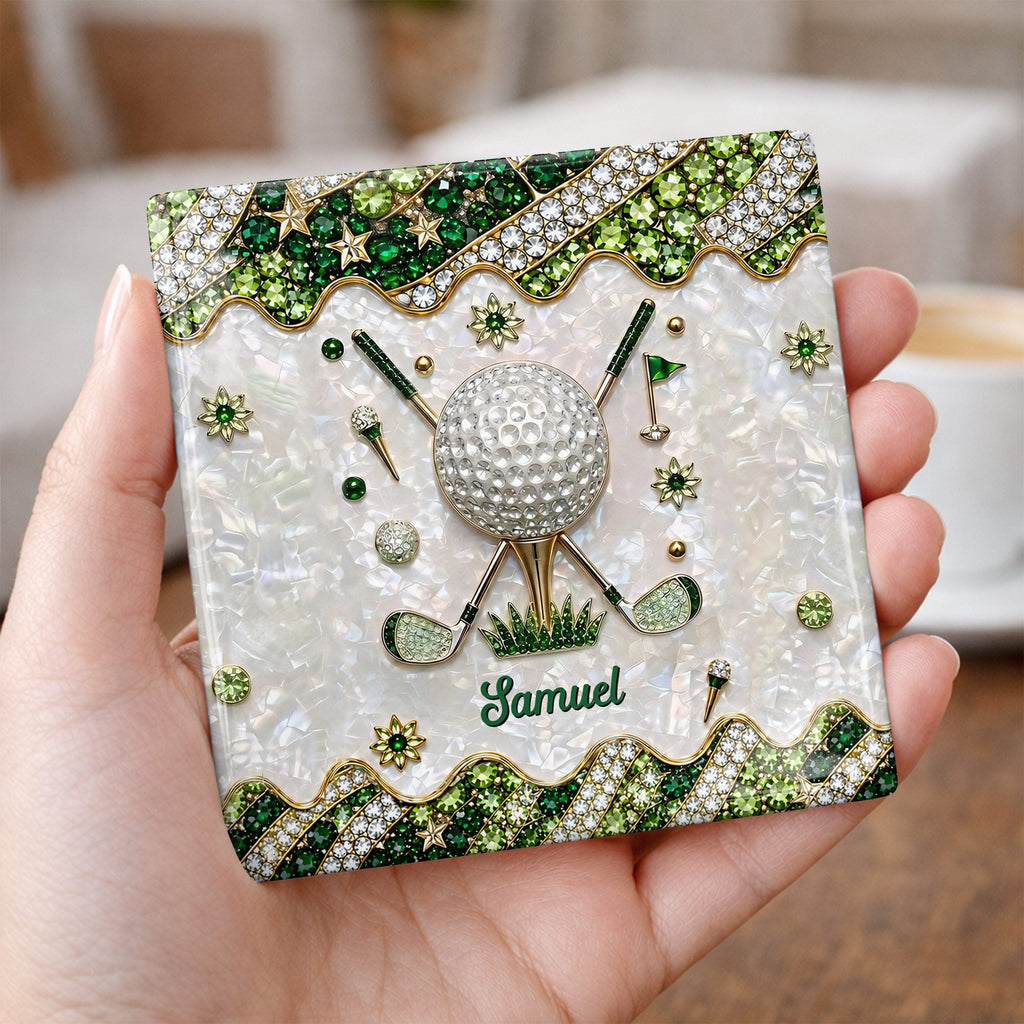 Personalized Golf Ball Coaster Custom Name Gift for Dad Square Ceramic Coaster GradoCreations