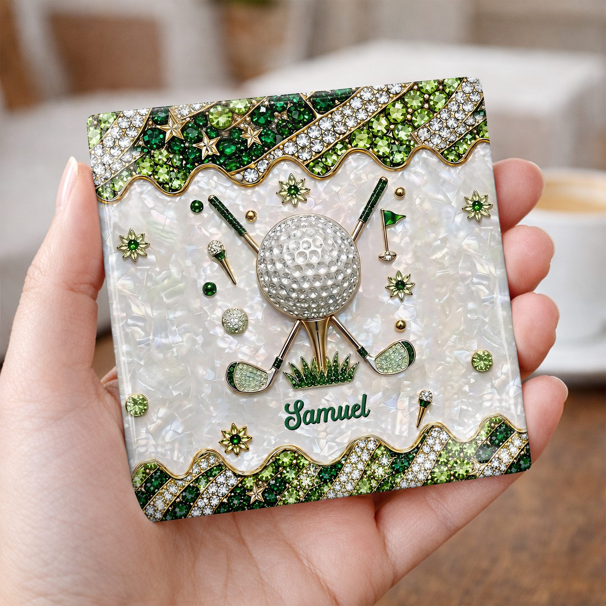 Personalized Golf Ball Coaster Custom Name Gift for Dad Square Ceramic Coaster GradoCreations